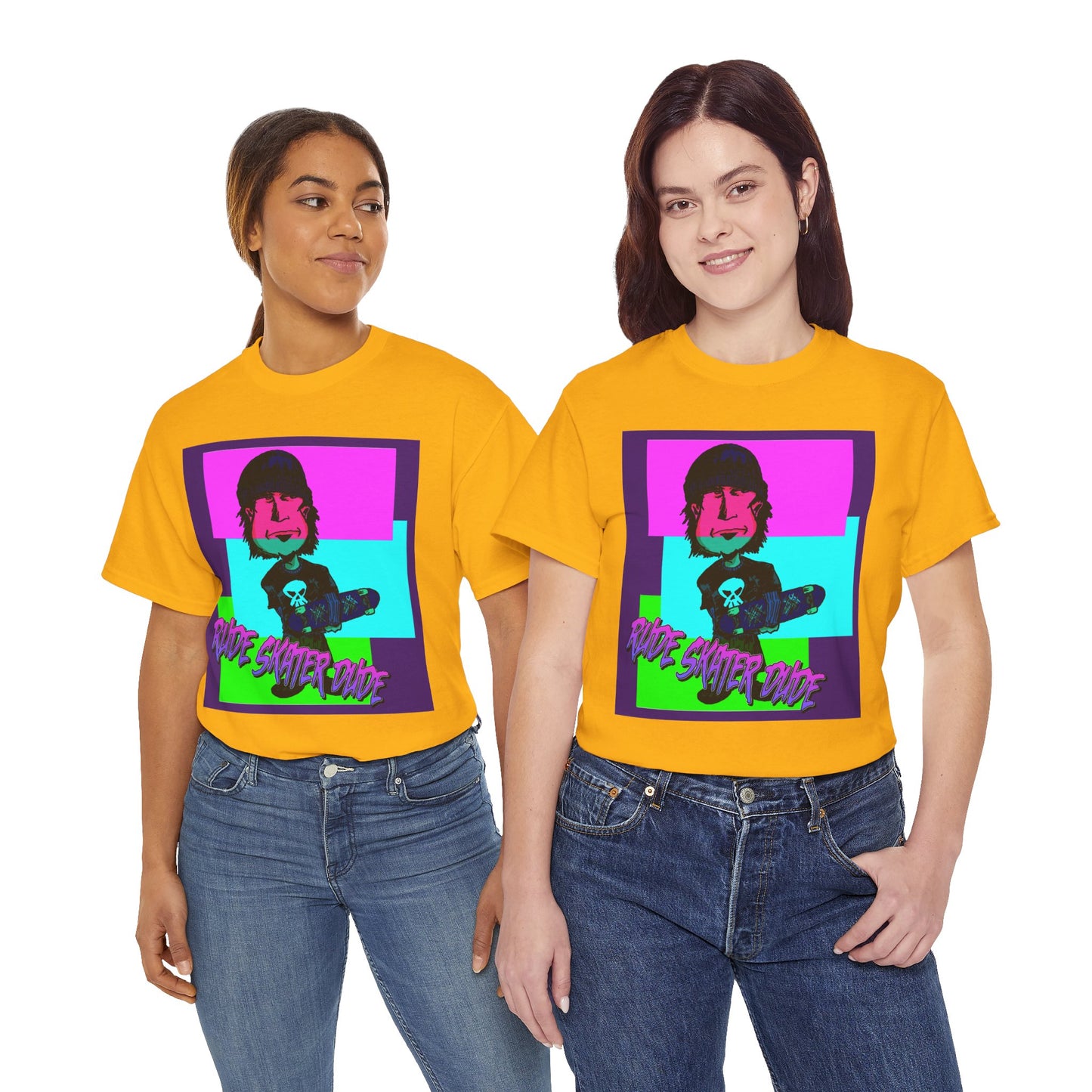 Retro Neon Skateboard Tee — "Rude Skater Dude" Graphic