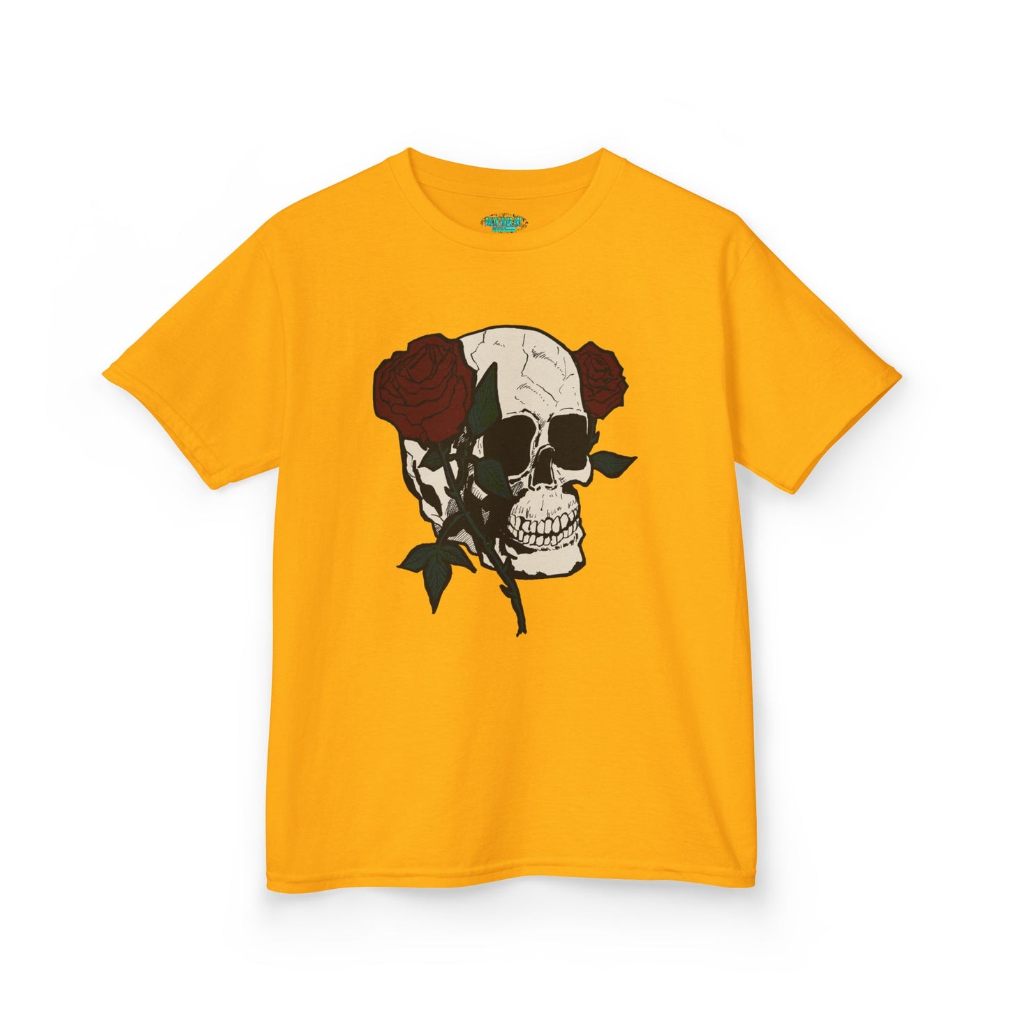 Kids Heavy Cotton Tee - Skull and Roses Graphic Tee for Trendy Kids
