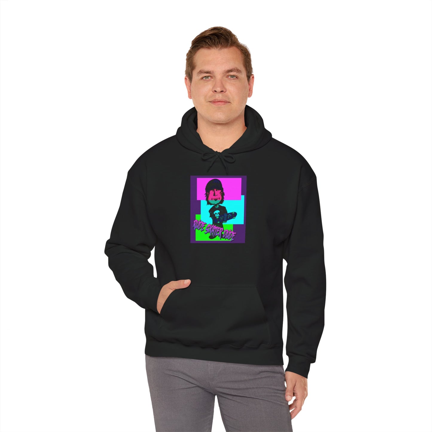Retro Neon Rude Skater Dude Hoodie — Streetwear