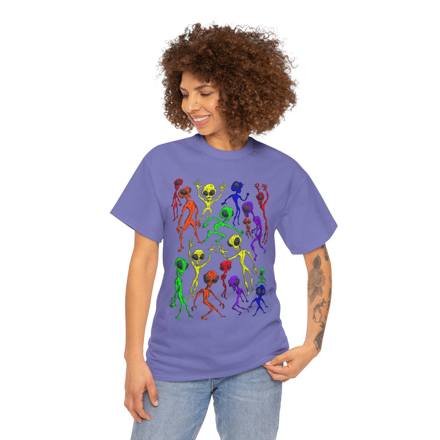 Rainbow Alien Dance Party Unisex Tee - Cosmic Sci-Fi Shirt