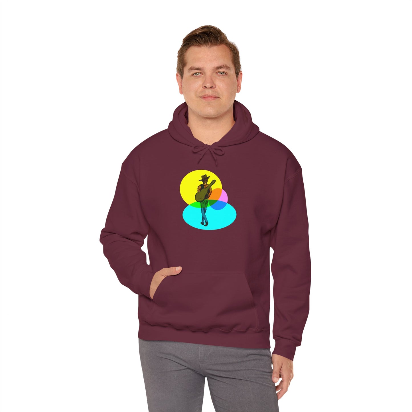 Cowboy with Guitar Hoodie — Colorful Retro Music Graphic Sweatshirt