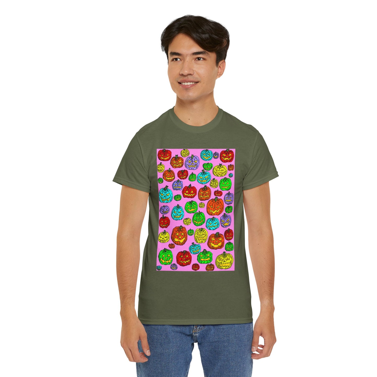 Colorful Pumpkin Graphic Tee, Unisex Cotton T-Shirt, Halloween Costume, Fall Apparel, Trendy Graphic Shirt, Casual Wear