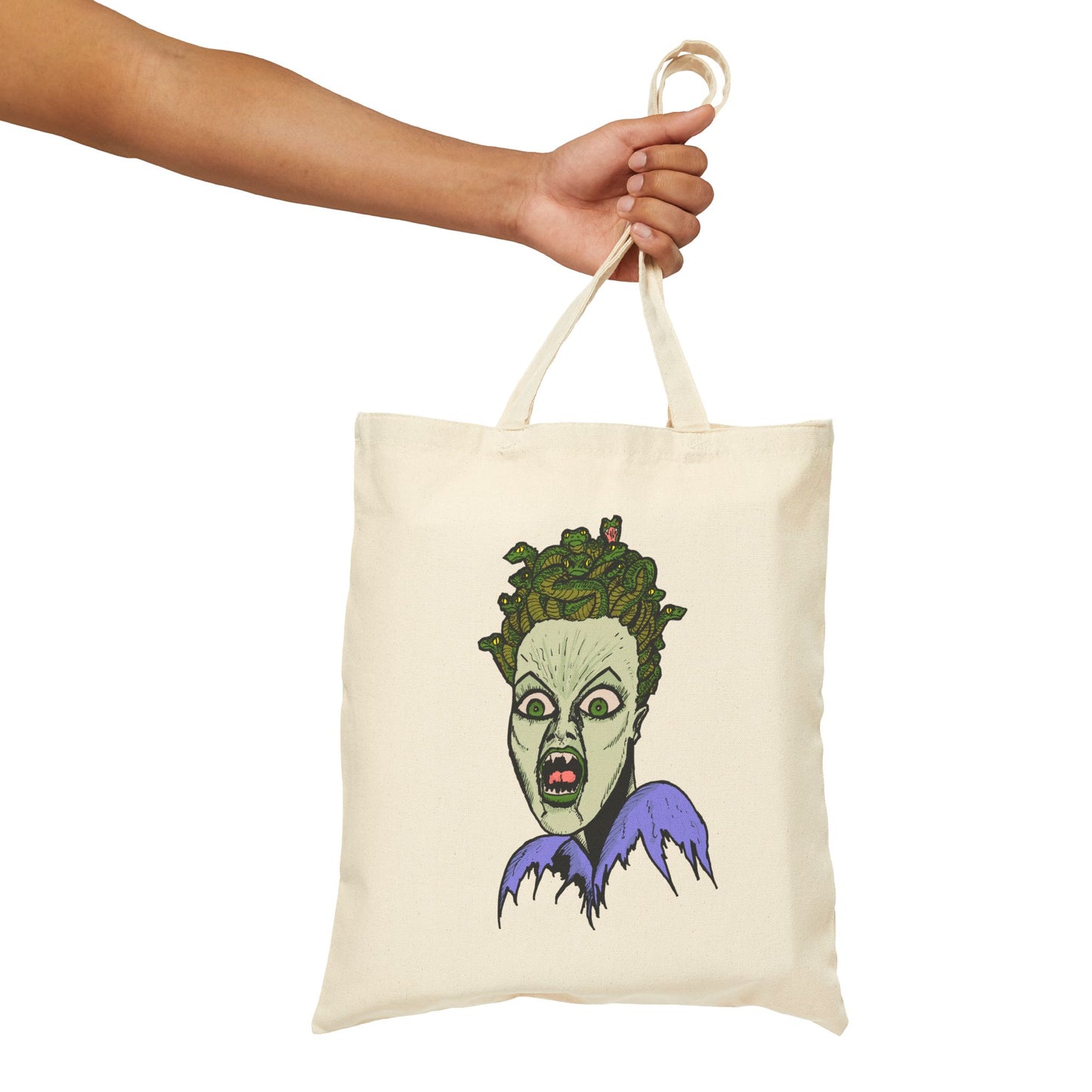 Tote Bag - Green Ghoulish Medusa Face Halloween Canvas Tote