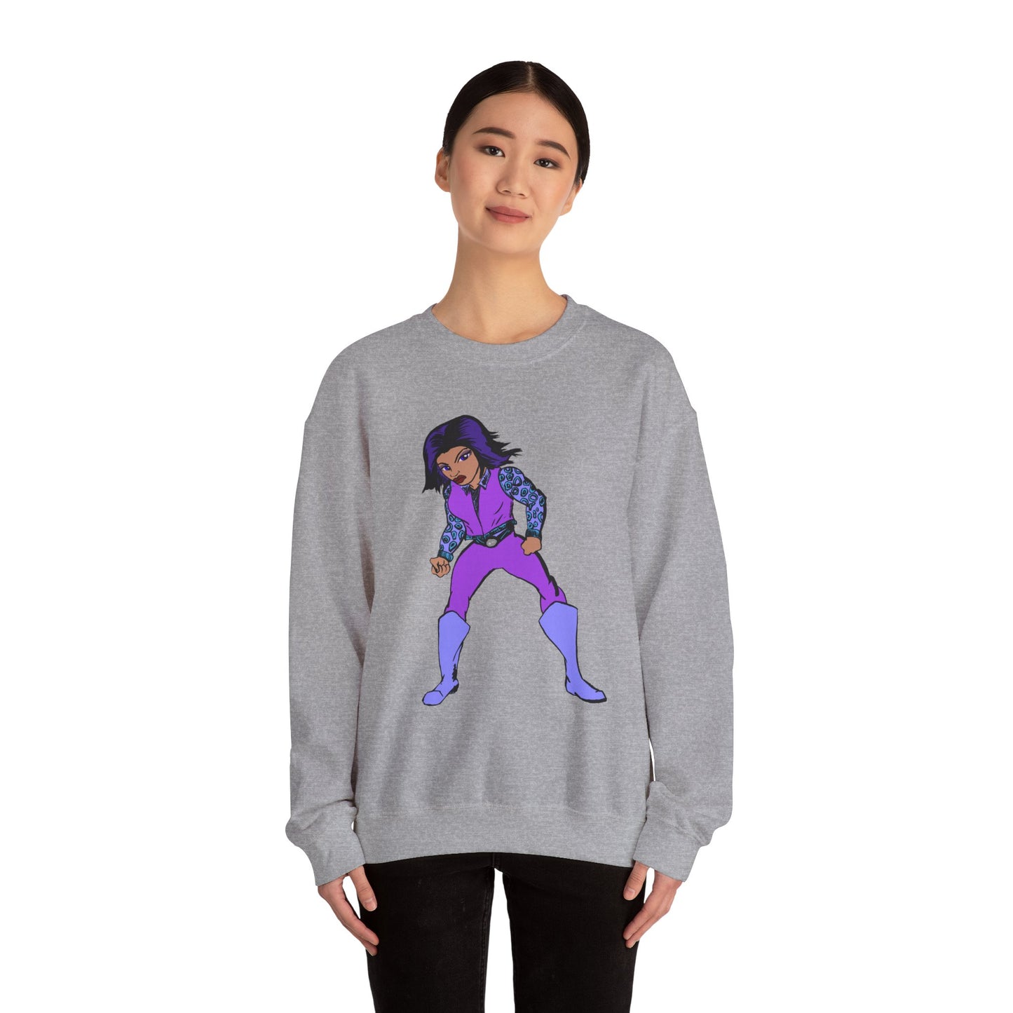 Vintage Retro Hero Crewneck Sweatshirt with Bold Graphic Design