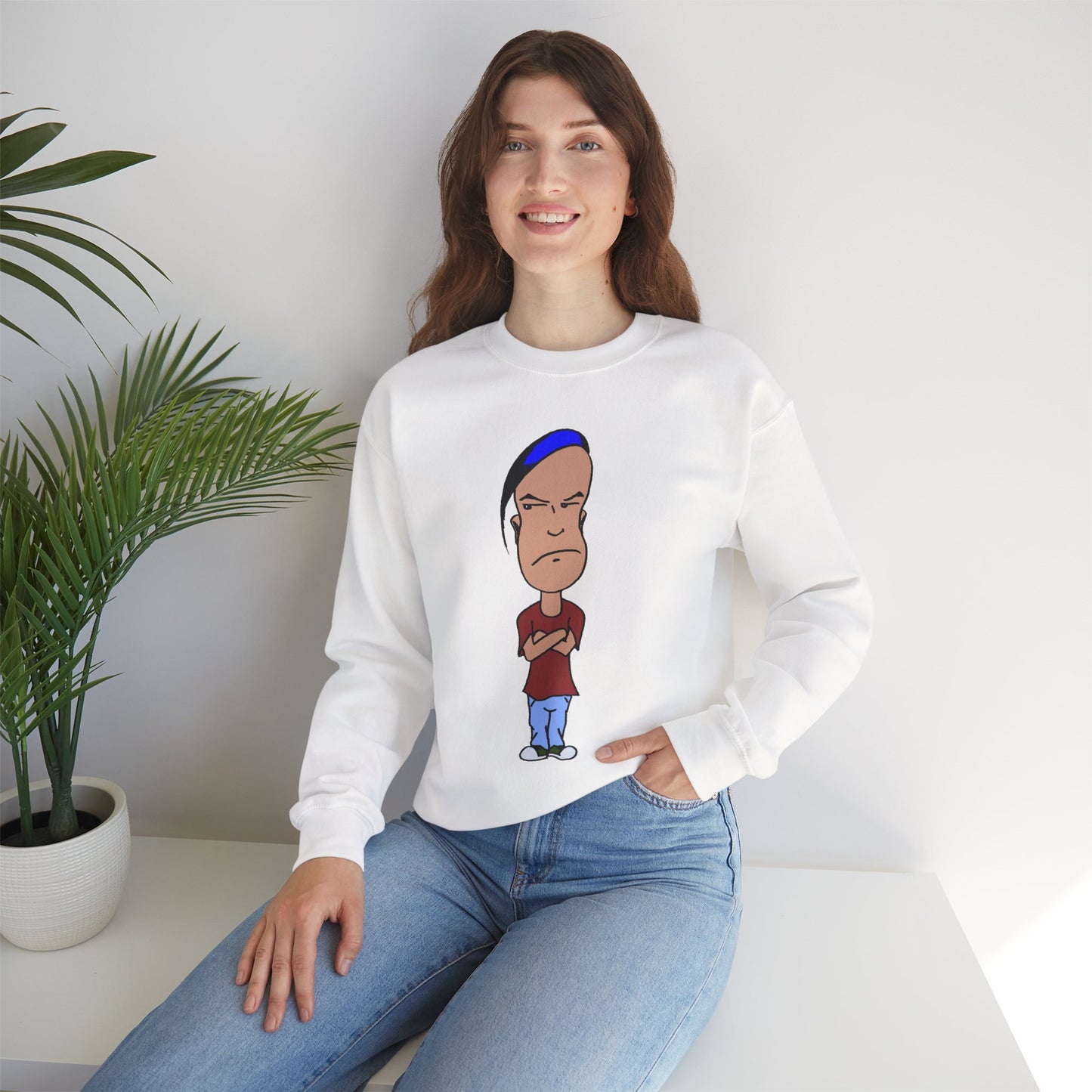 Smug Cartoon Graphic Crewneck Sweatshirt for Casual Style