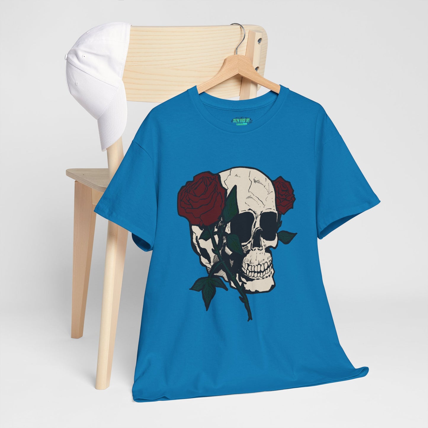 Skull and Roses Unisex Heavy Cotton Tee - Edgy Graphic T-Shirt for Impactful Style