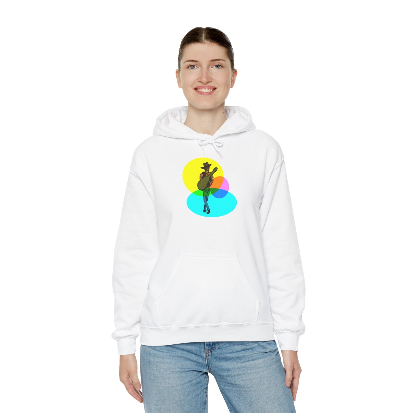 Cowboy with Guitar Hoodie — Colorful Retro Music Graphic Sweatshirt