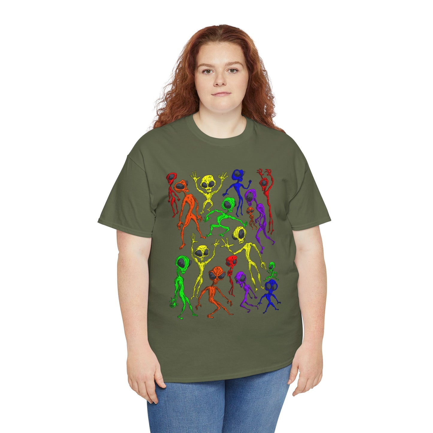 Rainbow Alien Dance Party Unisex Tee - Cosmic Sci-Fi Shirt