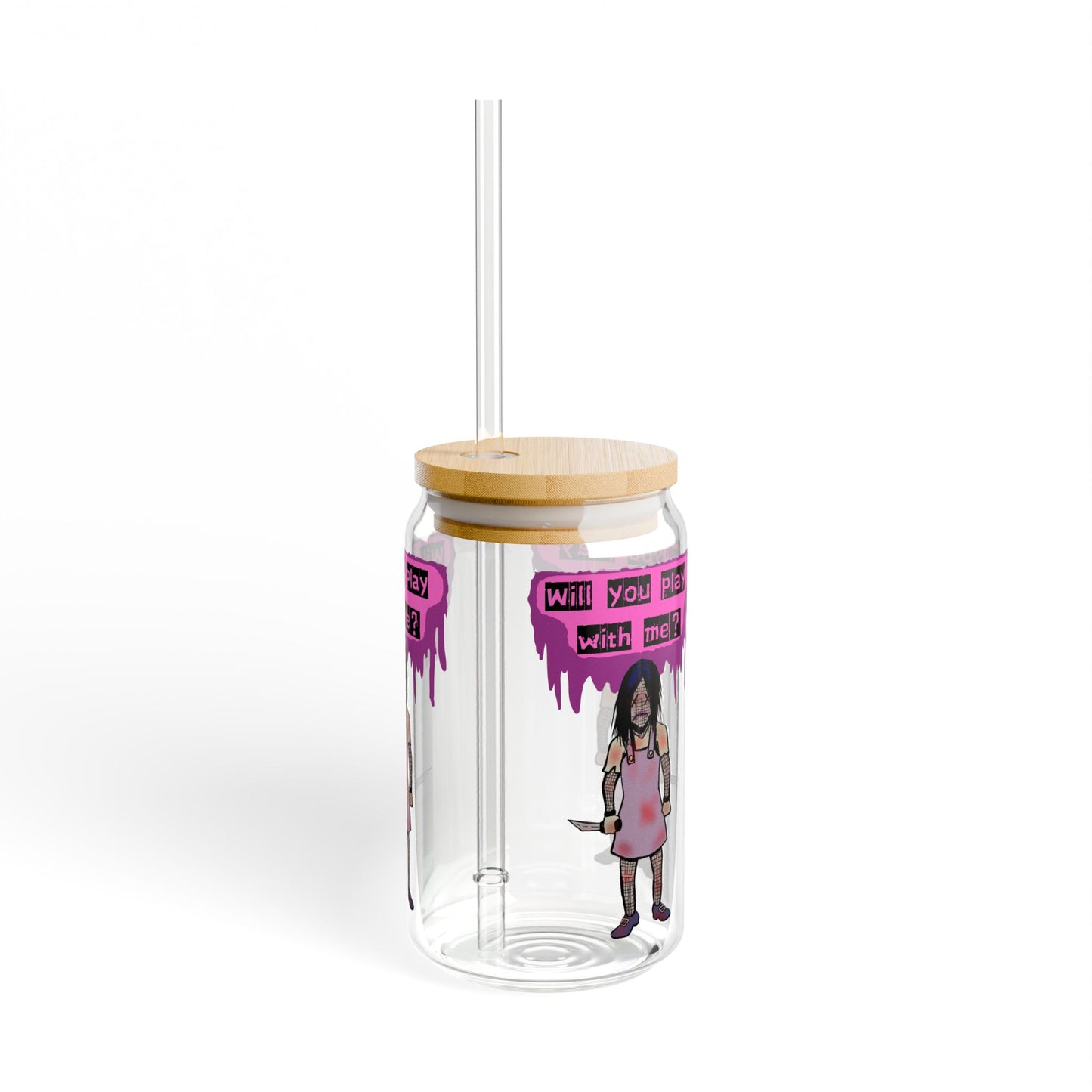 Evil Doll Sipper Glass with Straw | Unique Drinkware, Gifts for Teens, Halloween Decor, Fun Party Cup, Playful Atmosphere