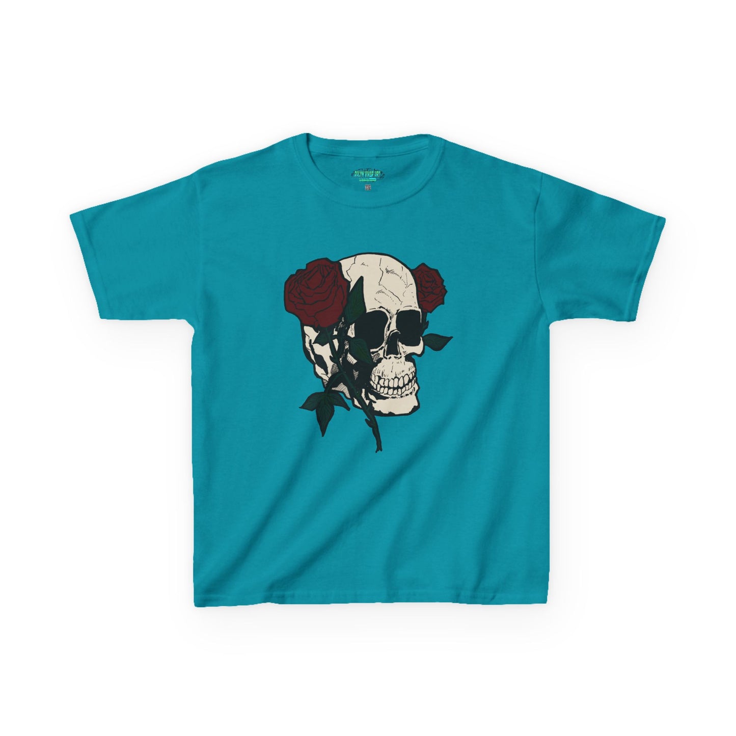 Kids Heavy Cotton Tee - Skull and Roses Graphic Tee for Trendy Kids