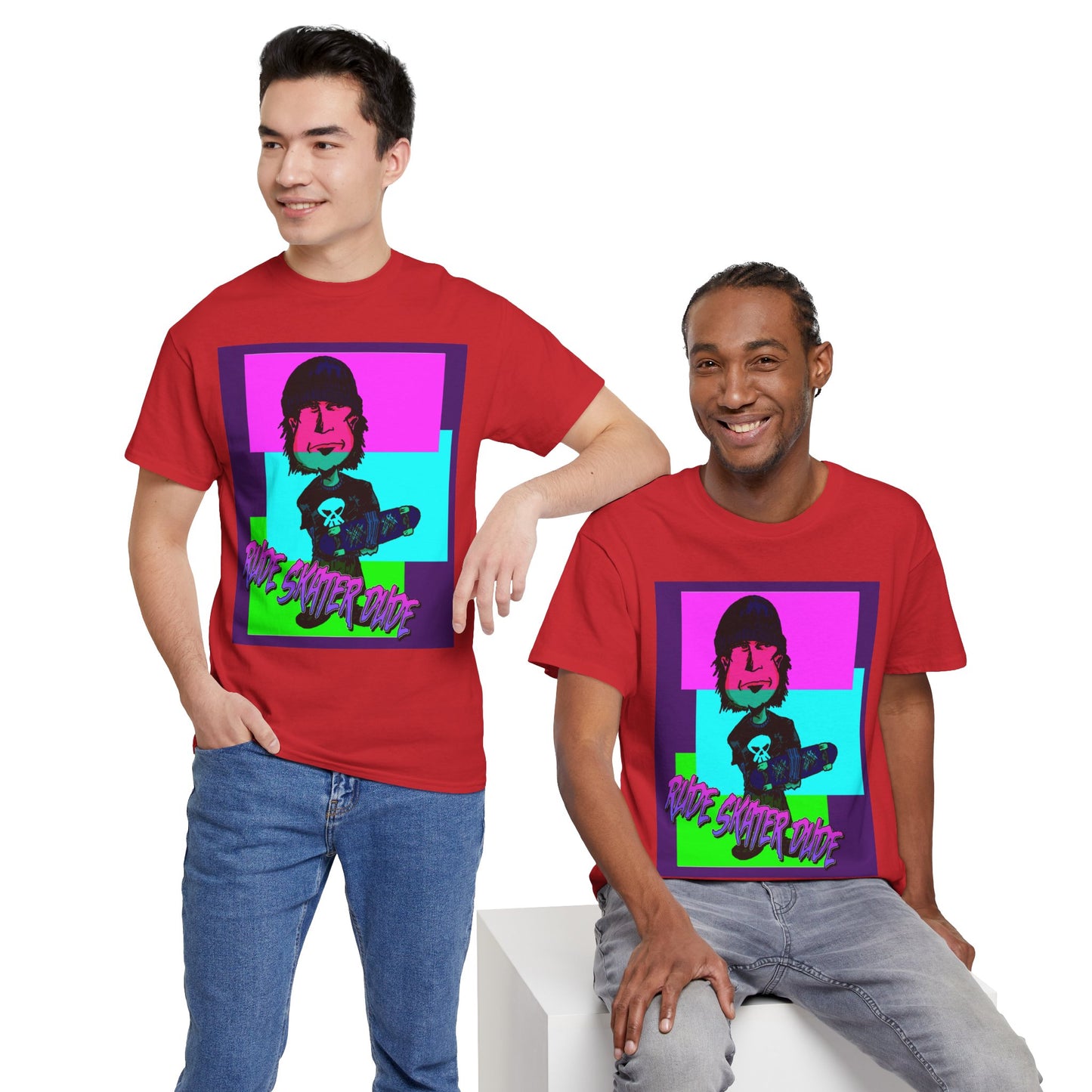 Retro Neon Skateboard Tee — "Rude Skater Dude" Graphic