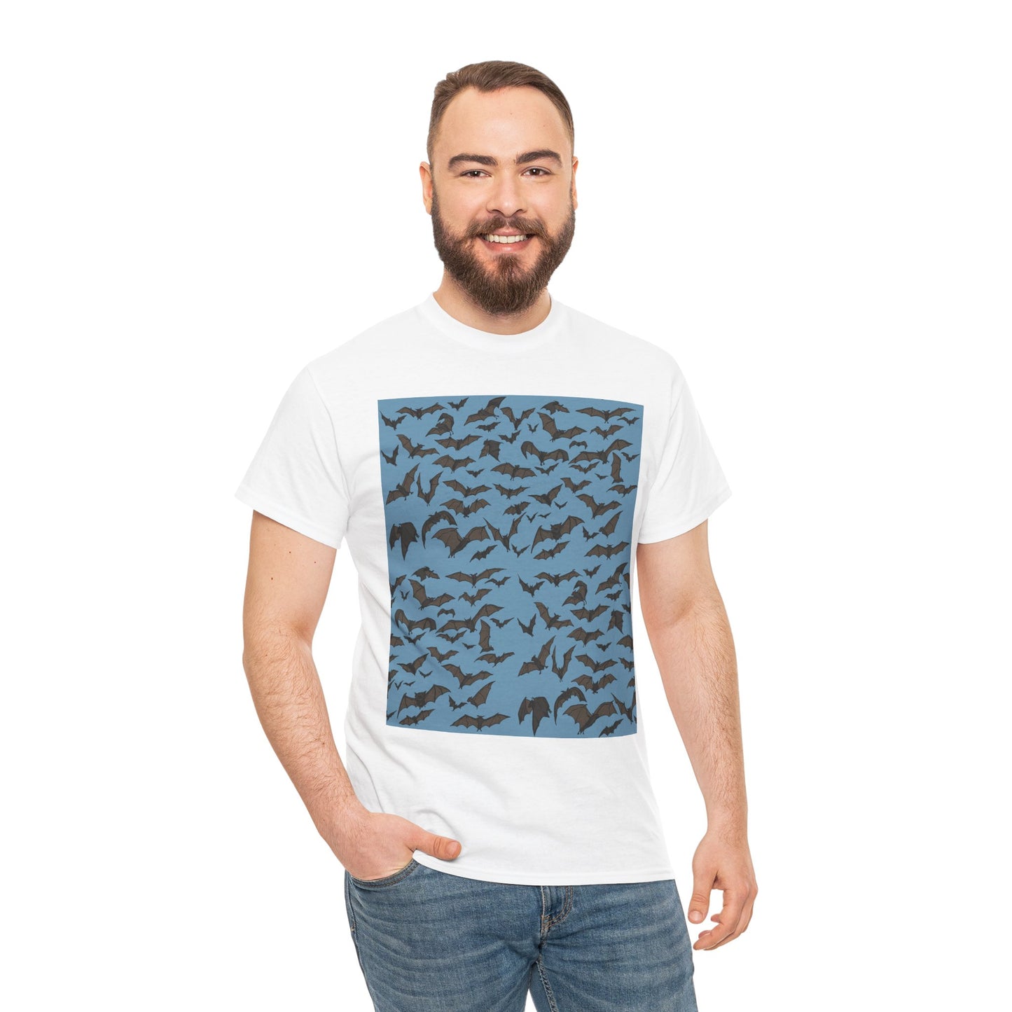 Unisex Bat Print Cotton Tee, Casual Graphic Tee, Halloween Apparel, Unique Gift for Animal Lovers, Stylish Everyday Wear