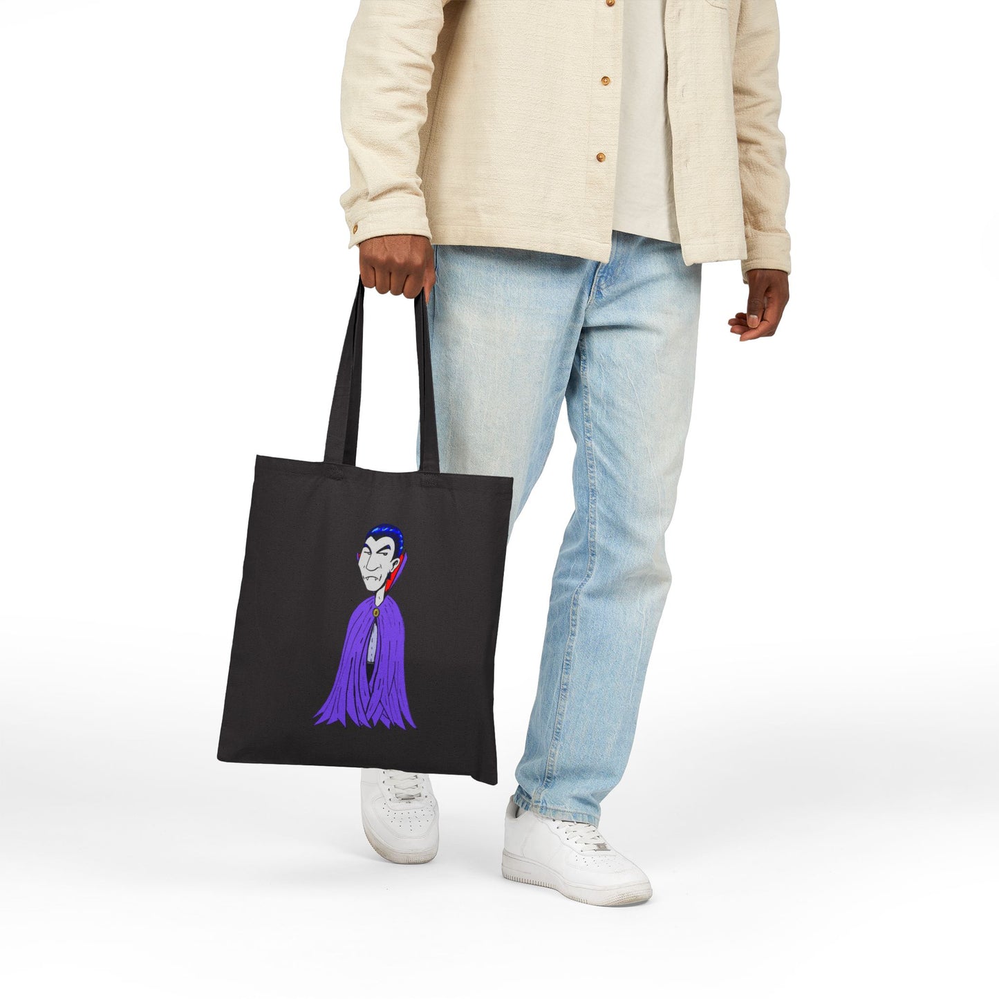 Silly Vampire Cartoon Cotton Tote Bag — Cute Gothic Halloween Canvas Tote