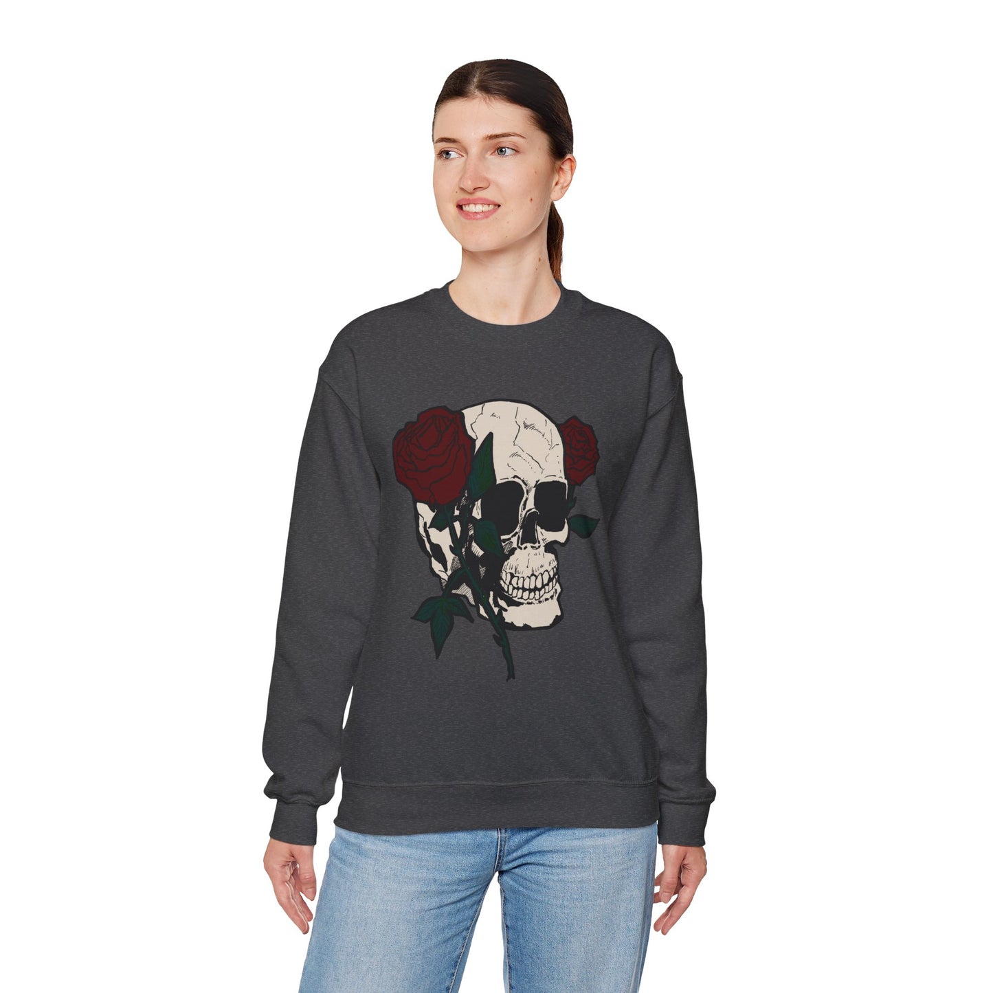 Skull & Rose Crewneck Sweatshirt - Unisex Heavy Blend™