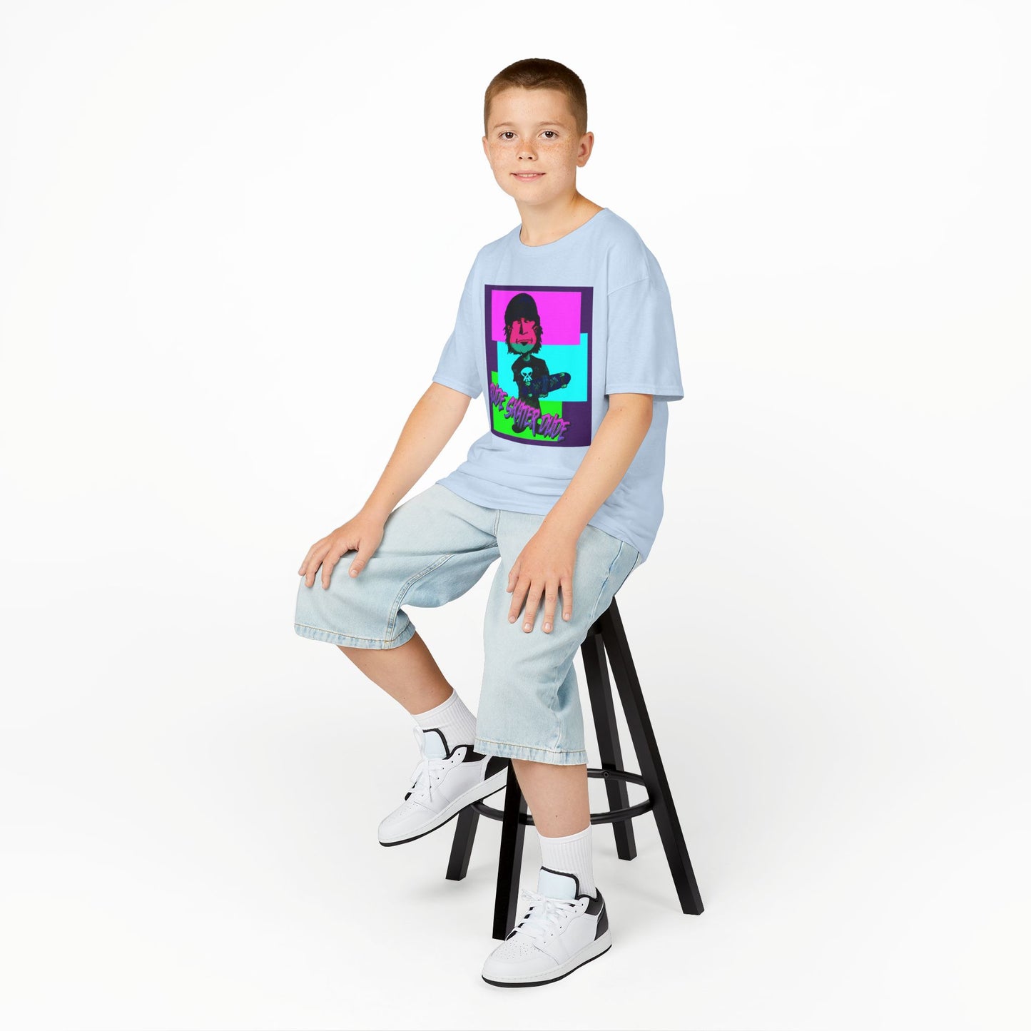 Kids Tee — Retro Neon Rude Skater Dude Kid Graphic T-Shirt