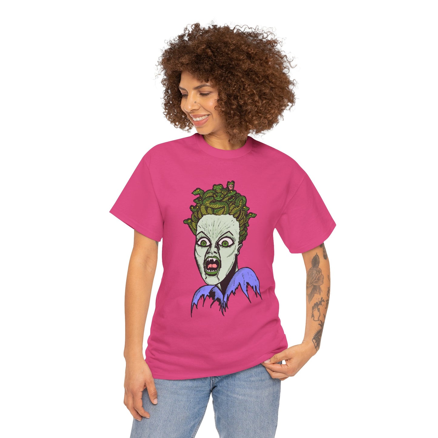 Spooky Medusa Unisex Heavy Cotton Tee - Perfect for Halloween, Horror Fans, Casual Wear, Party Outfits, Graphic Tees