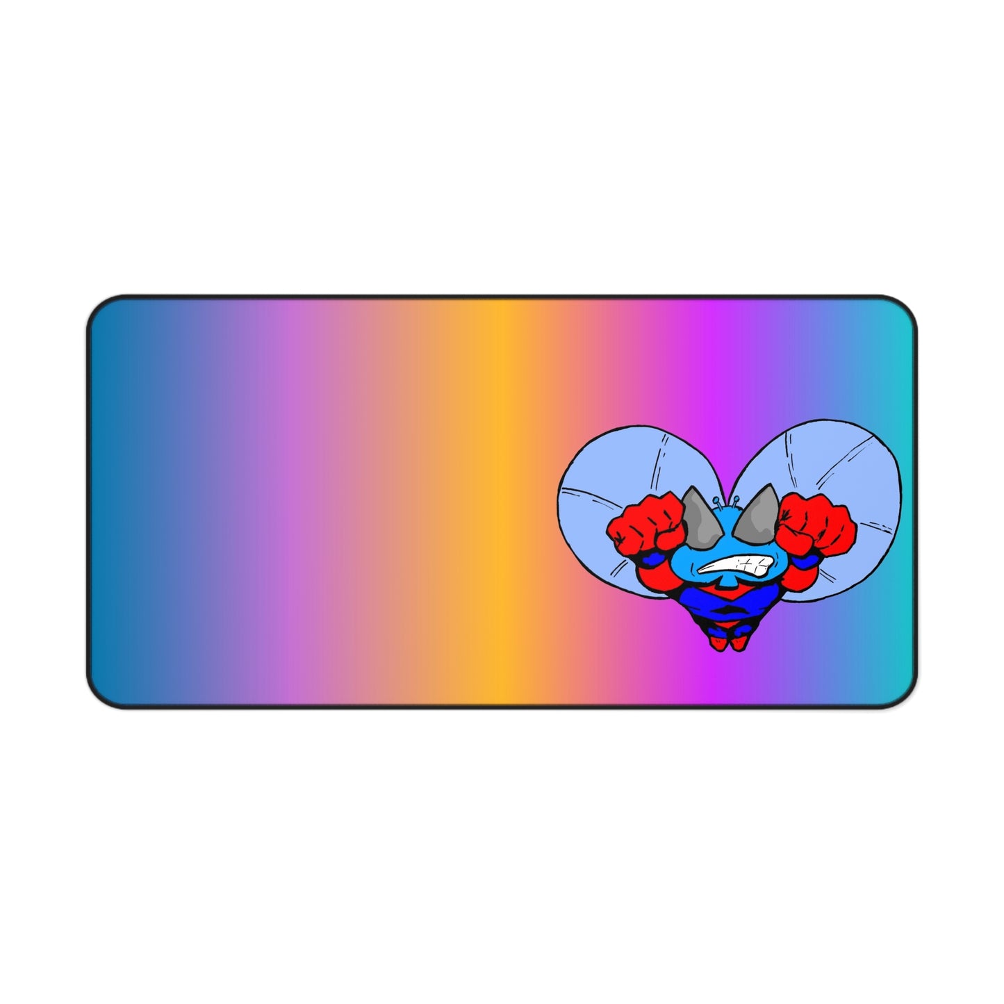 Astro-Fly Flying Rainbow Gradient Desk Mat with Superhero Graphic — Large Gaming/Work Mousepad