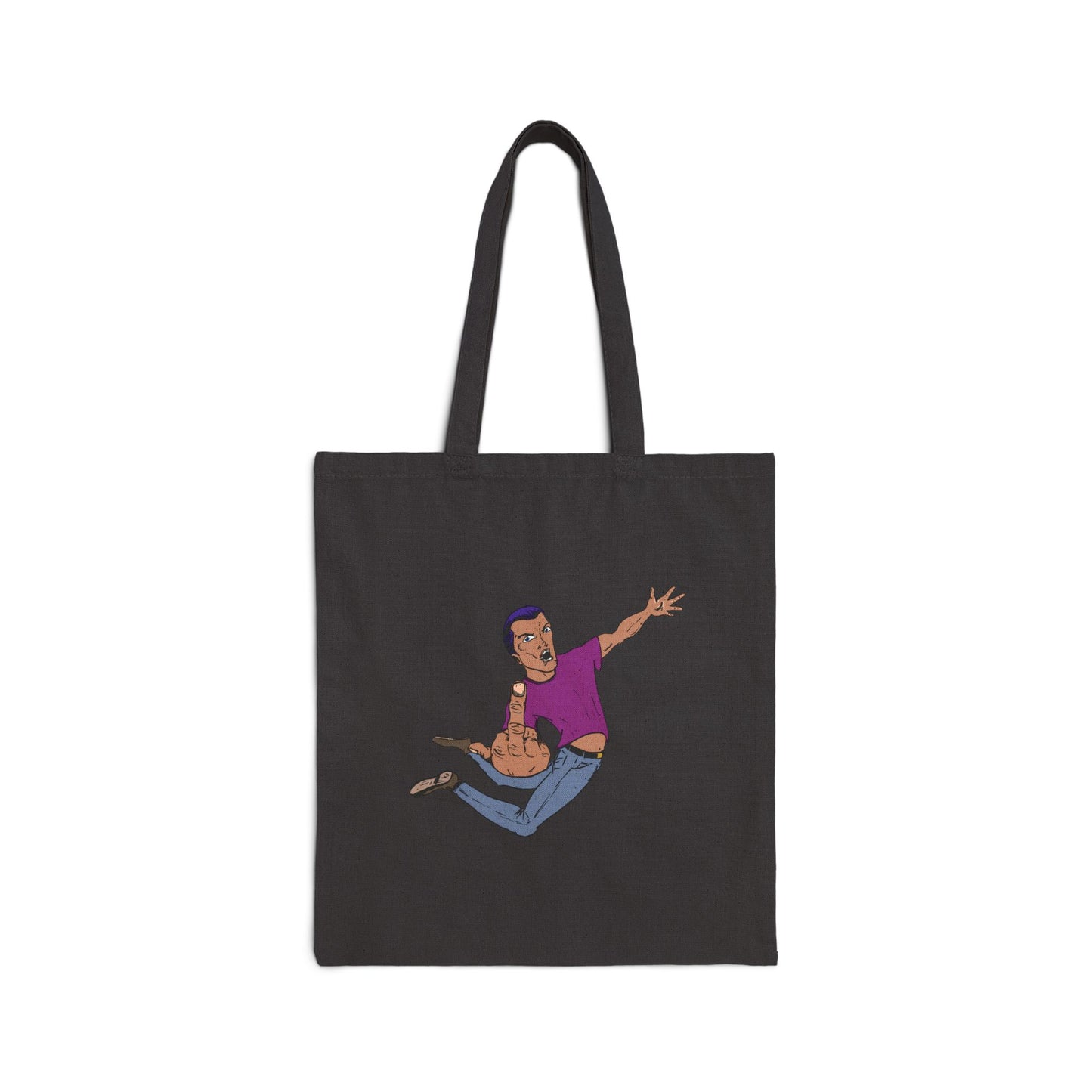Giving a Flying Eff Tote Bag — Playful Retro Man Jumping Illustration Cotton Canvas Tote