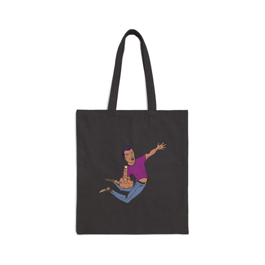 Giving a Flying Eff Tote Bag — Playful Retro Man Jumping Illustration Cotton Canvas Tote