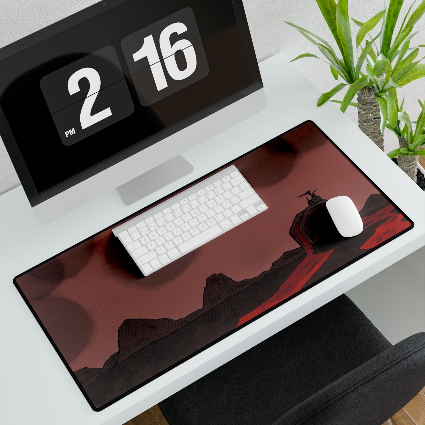 Lone Watcher Lava Desk Mat and Card Playing Mat — Red Alien Landscape Gaming Mouse Pad