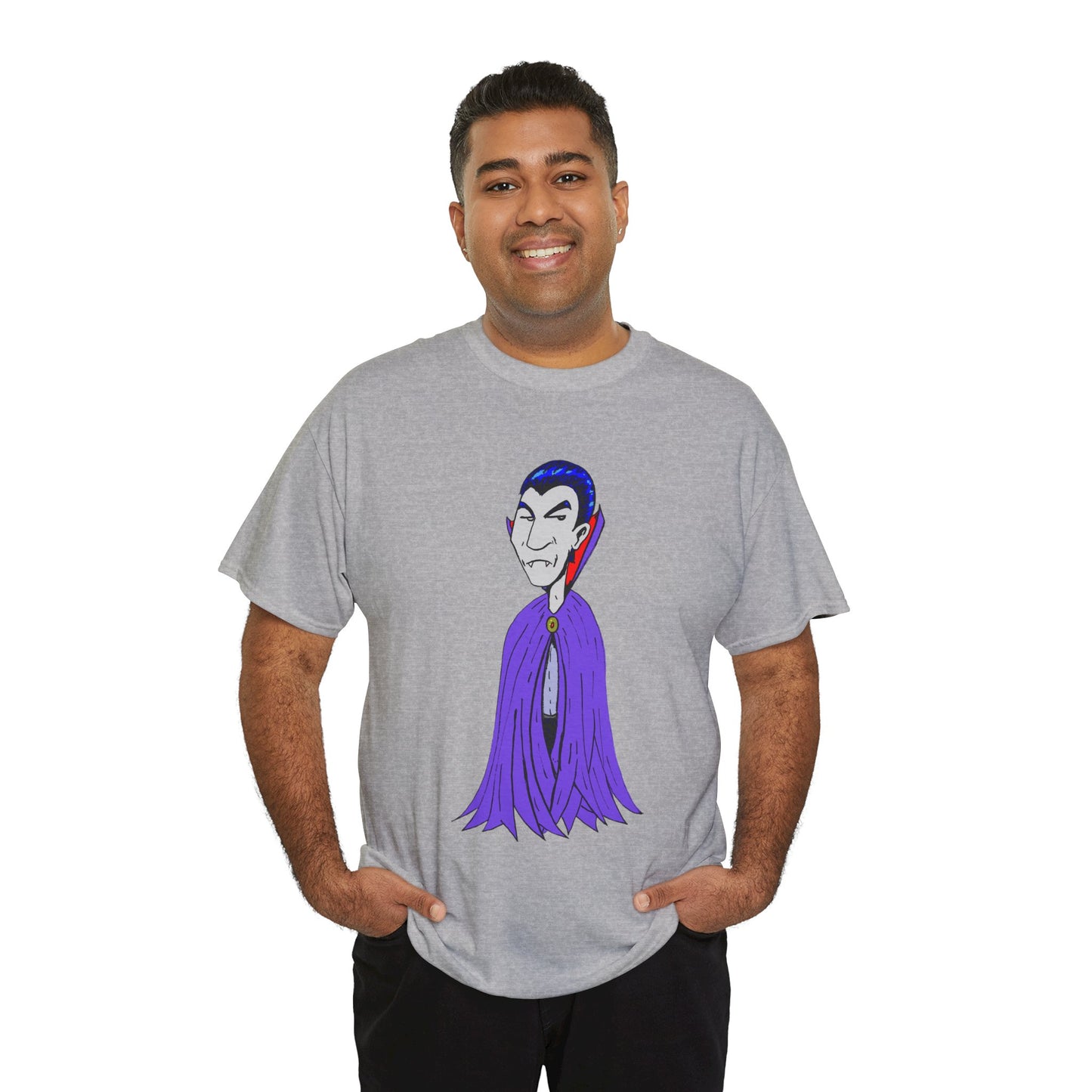 Vampire Cartoon Tee - Cute Purple Cloak Dracula Graphic T-Shirt