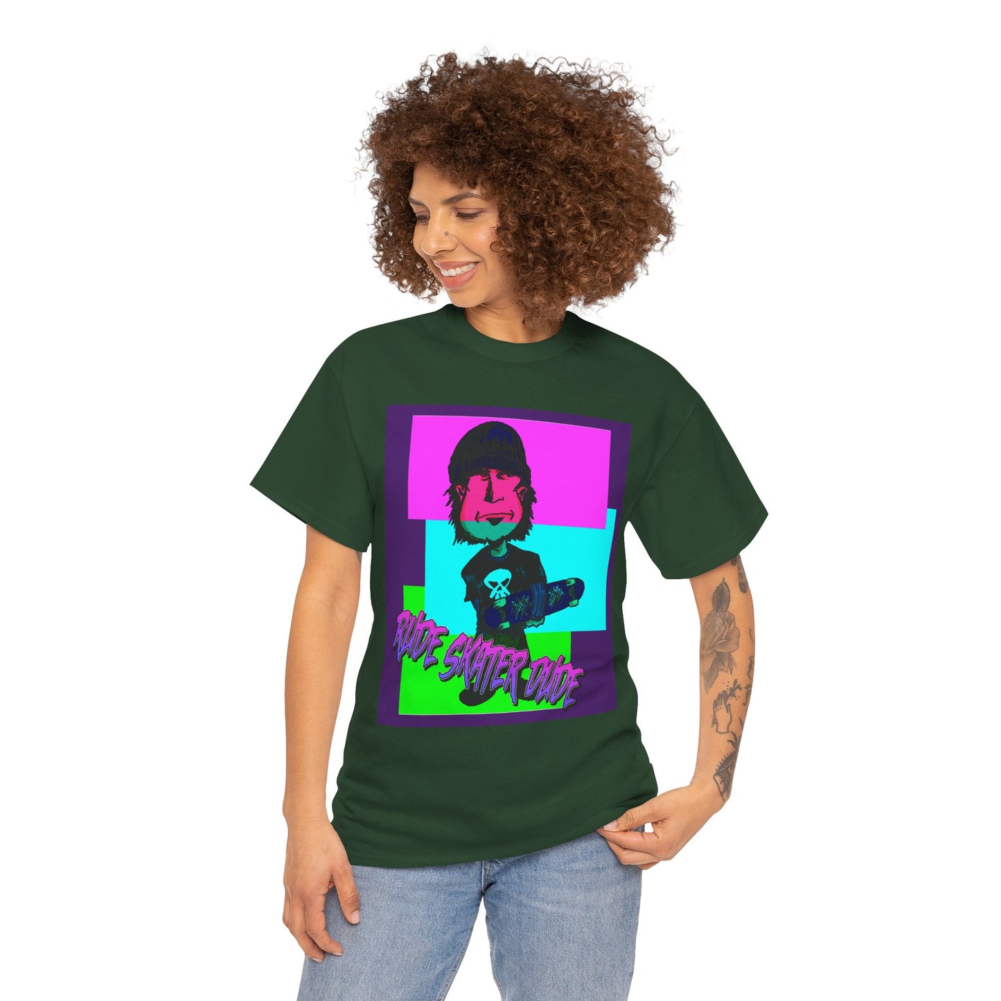 Retro Neon Skateboard Tee — "Rude Skater Dude" Graphic