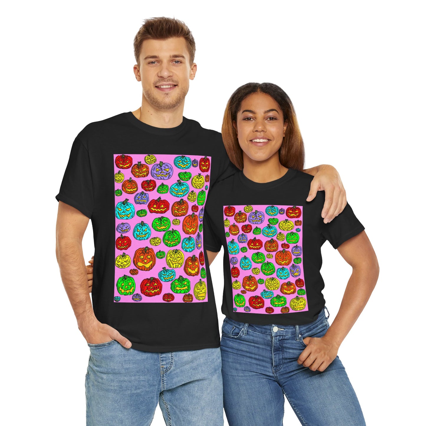 Colorful Pumpkin Graphic Tee, Unisex Cotton T-Shirt, Halloween Costume, Fall Apparel, Trendy Graphic Shirt, Casual Wear