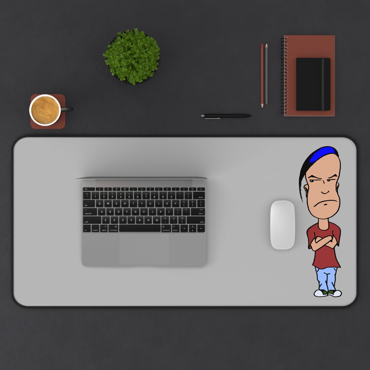 Funny Smug Cartoon Desk Mat, Unique Office Decor, Gamer Gift, Work From Home Accessory, Humor Desk Pad