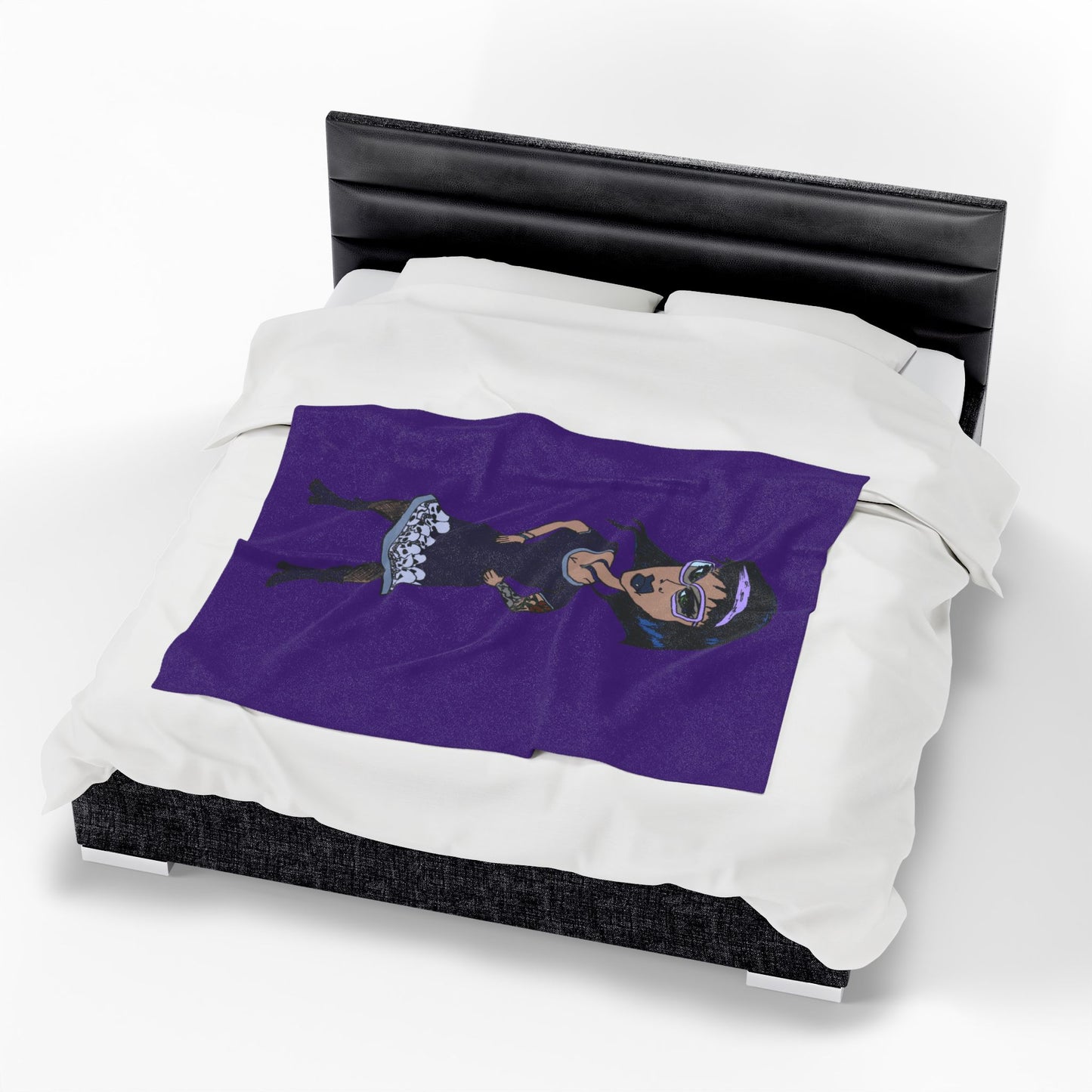 Goth Girl Velveteen Plush Blanket – Purple Skull Hem Cozy Throw