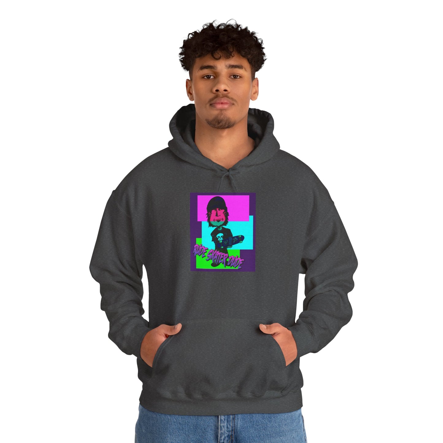 Retro Neon Rude Skater Dude Hoodie — Streetwear