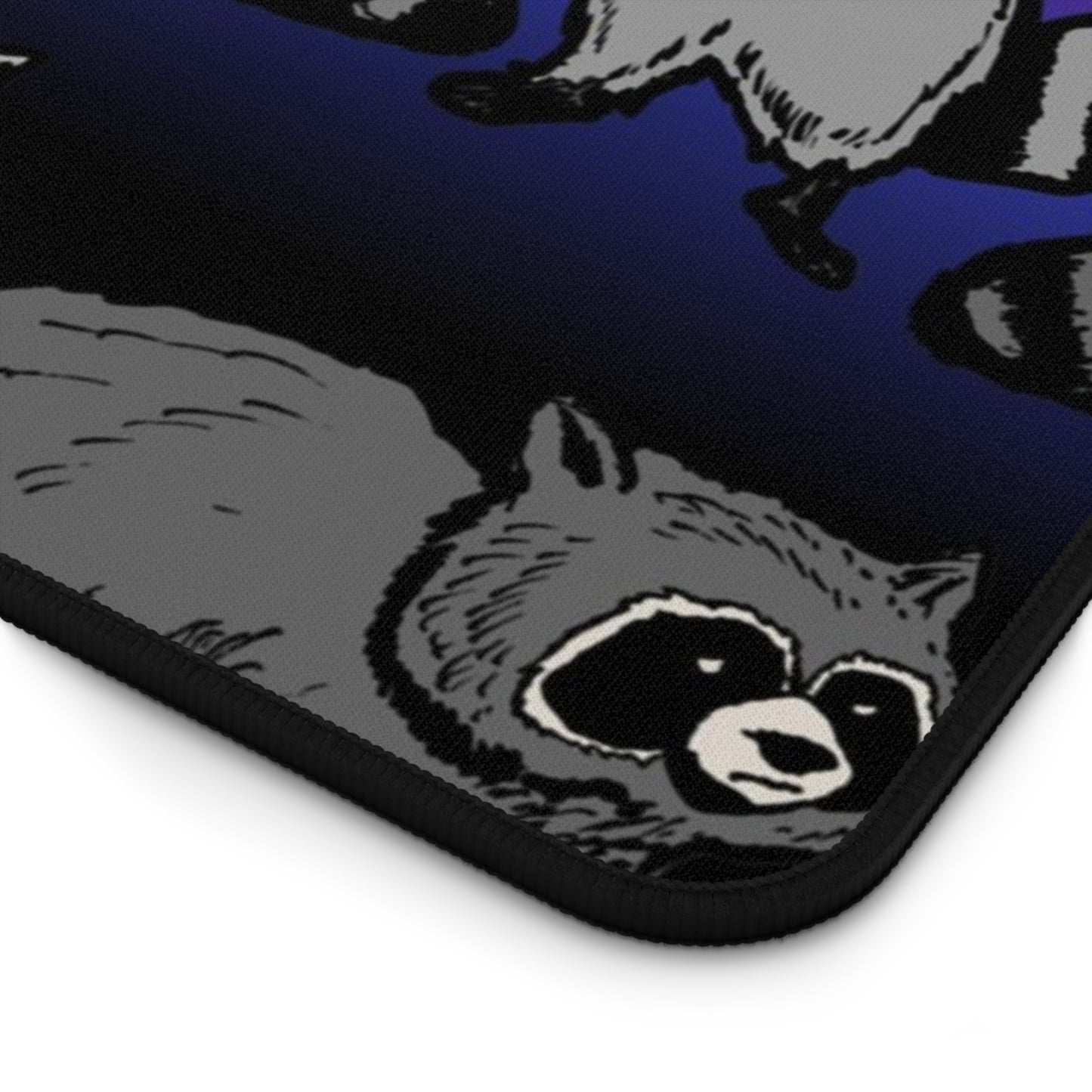 Raccoon Pattern Gradient Desk Mat — Cute Nighttime Animal Mouse Pad