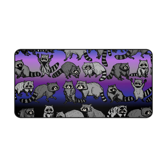 Raccoon Pattern Gradient Desk Mat — Cute Nighttime Animal Mouse Pad