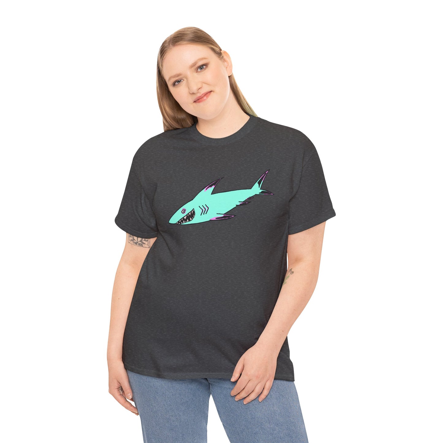 Cool Shark Graphic Unisex Heavy Cotton Tee, Ocean Lover Shirt, Beachwear, Casual Everyday Tee, Gift for Sharks Fans