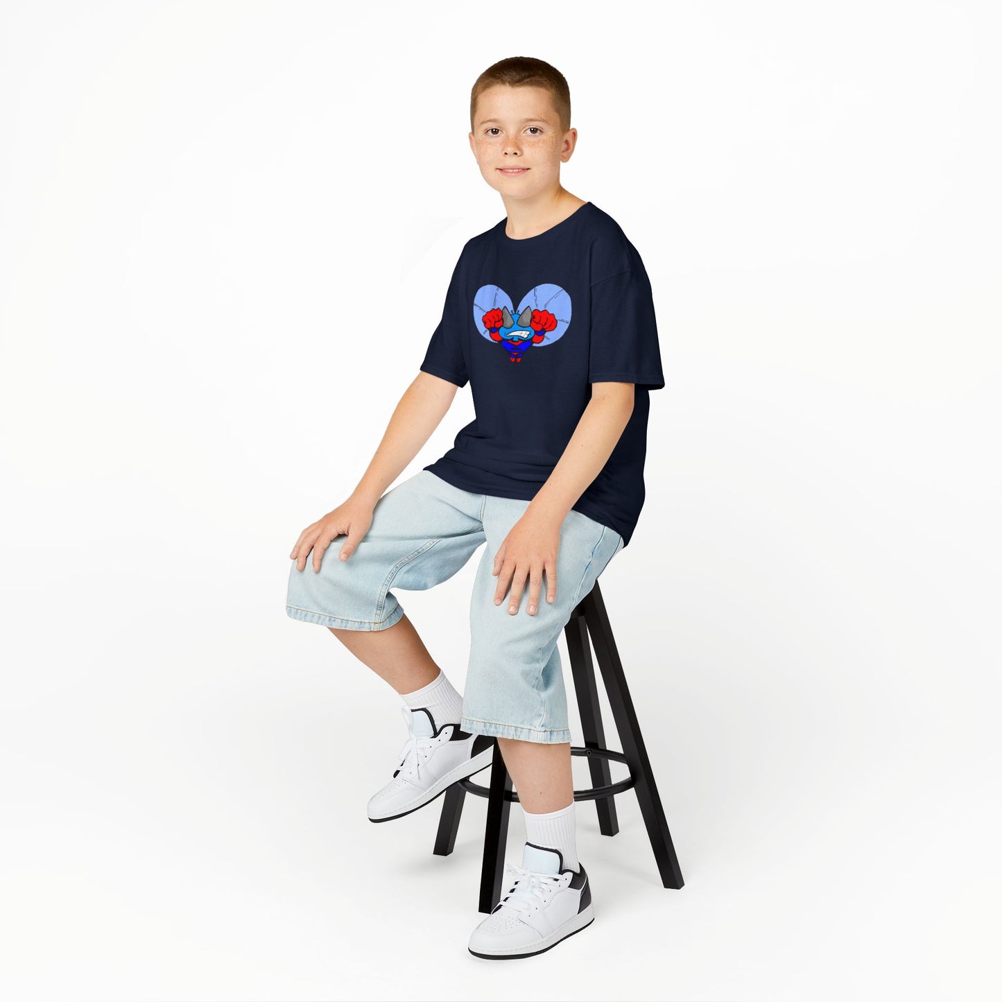 Astro-Fly Kids Superhero T‑Shirt — Cute Blue Hero Design