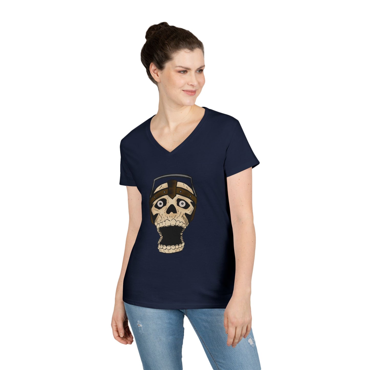Skull Design Ladies' V-Neck T-Shirt - Trendy & Edgy Graphic Tee
