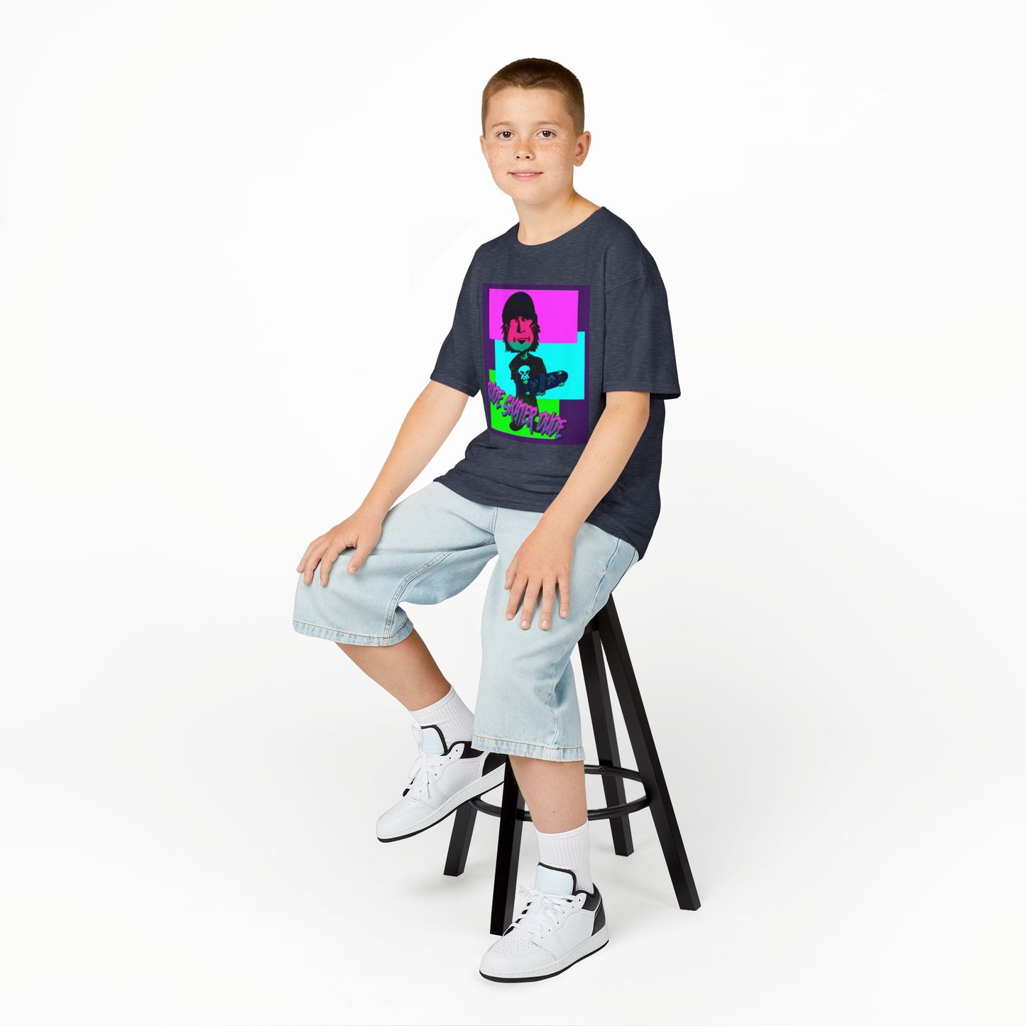 Kids Tee — Retro Neon Rude Skater Dude Kid Graphic T-Shirt