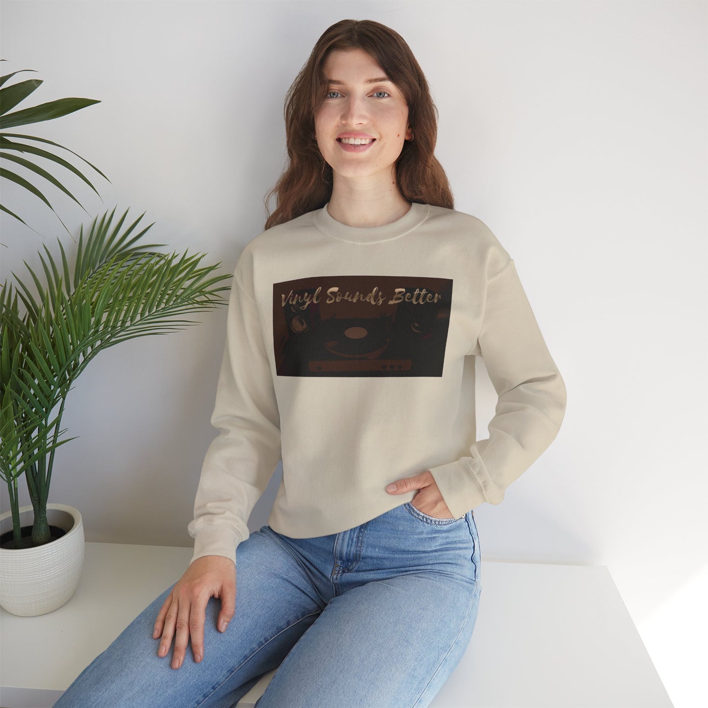 Crewneck Sweatshirt — "Vinyl Sounds Better" Retro Record Graphic