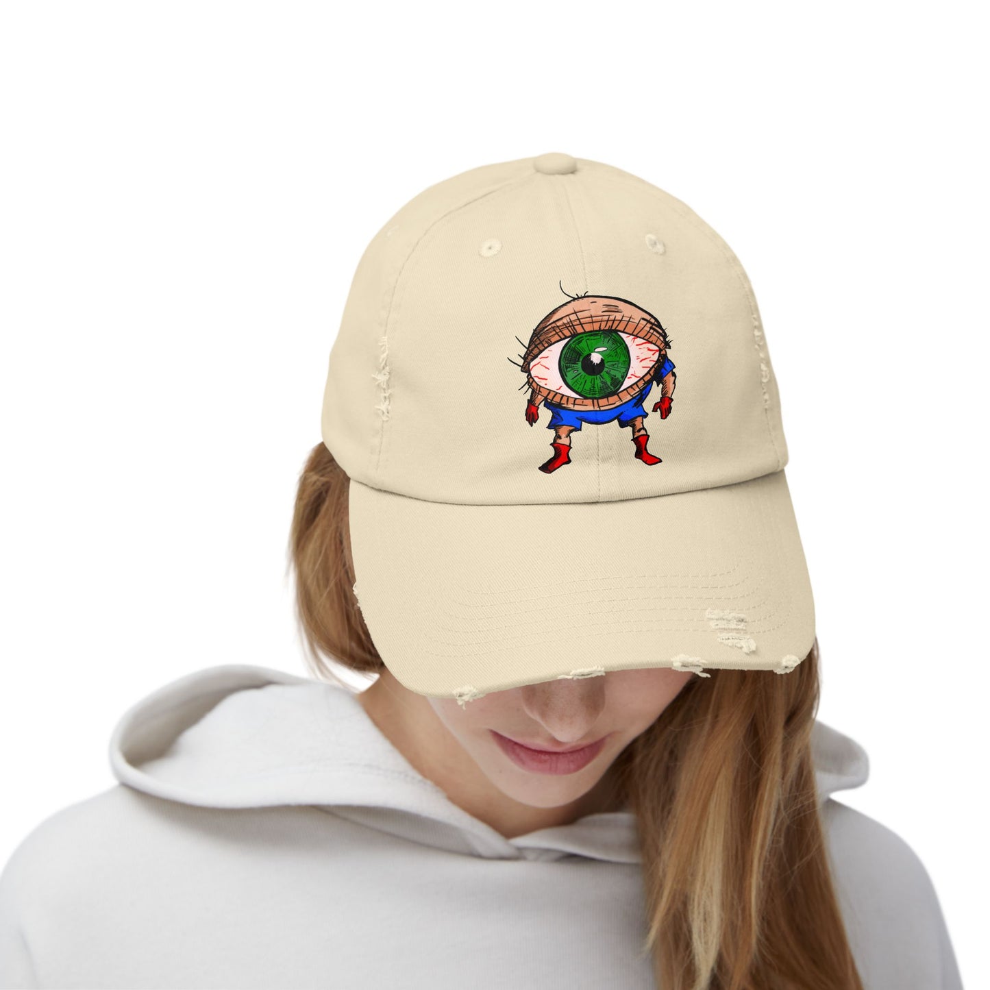 Terrif-EYE-ing Unisex Distressed Cap with Quirky Eyeball Design - Perfect for Casual Style