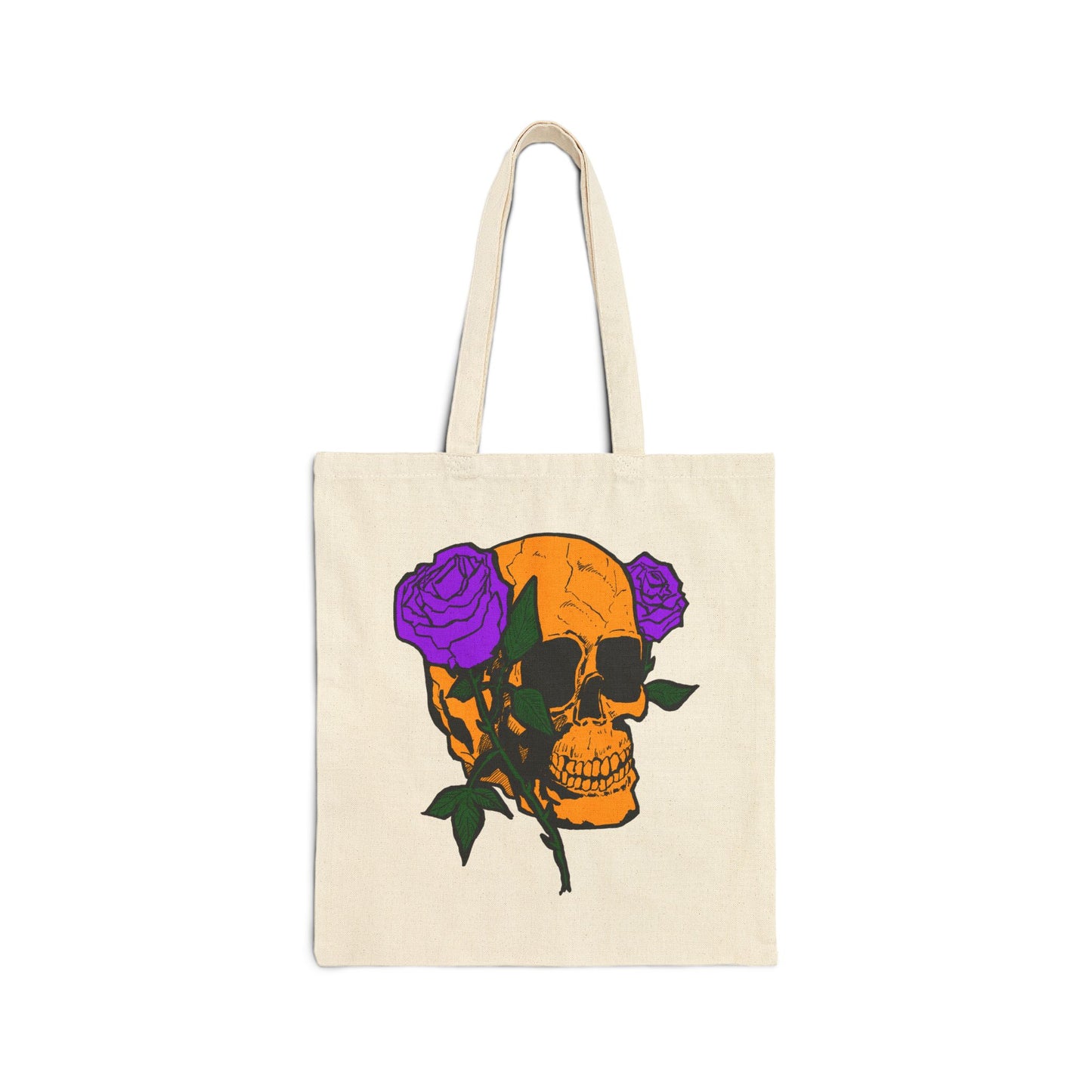 Skull with Purple Roses Canvas Tote Bag
