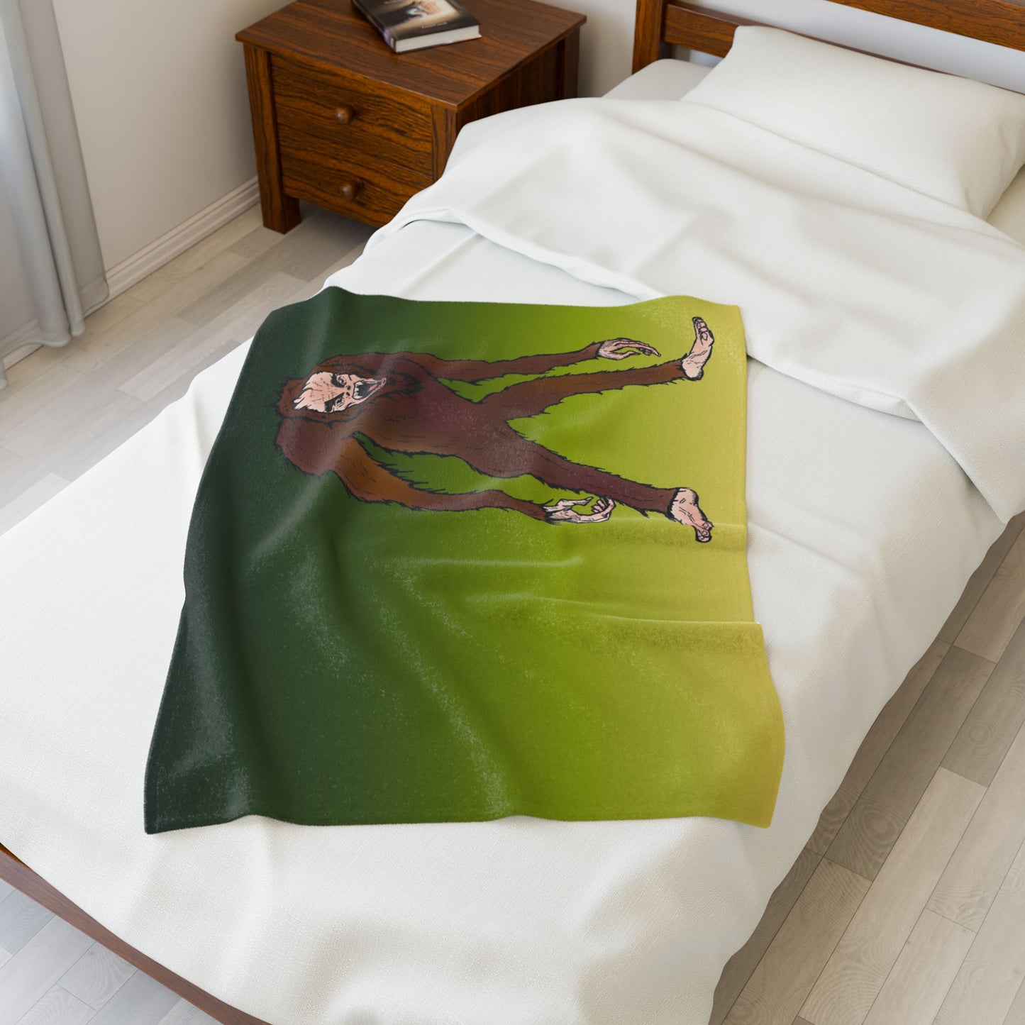 Bigfoot Encounter - Sasquatch Gradient Velveteen Plush Blanket — Soft Green Bigfoot Throw