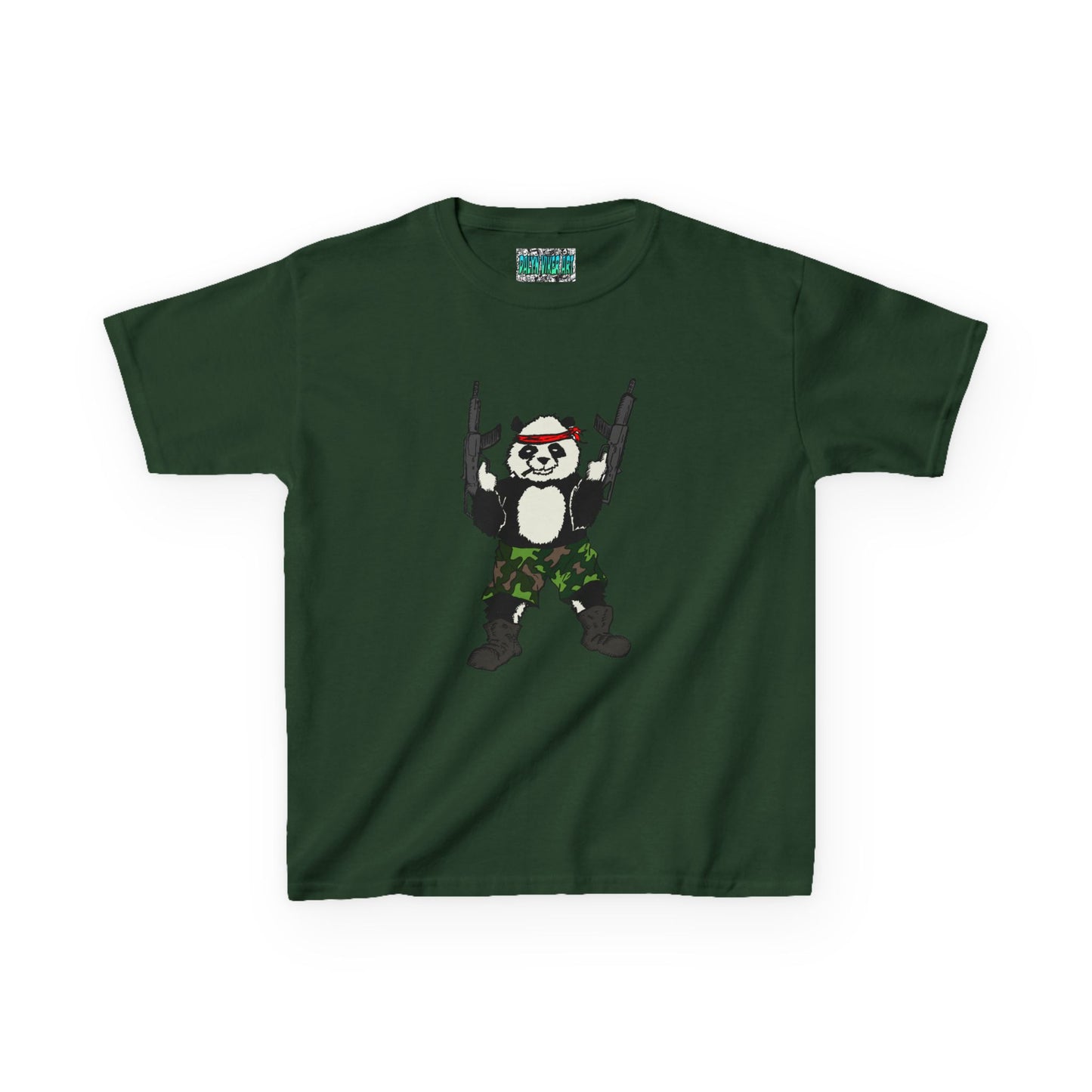 Kids Tee Panda Guns Military Comic Book Style Shirt