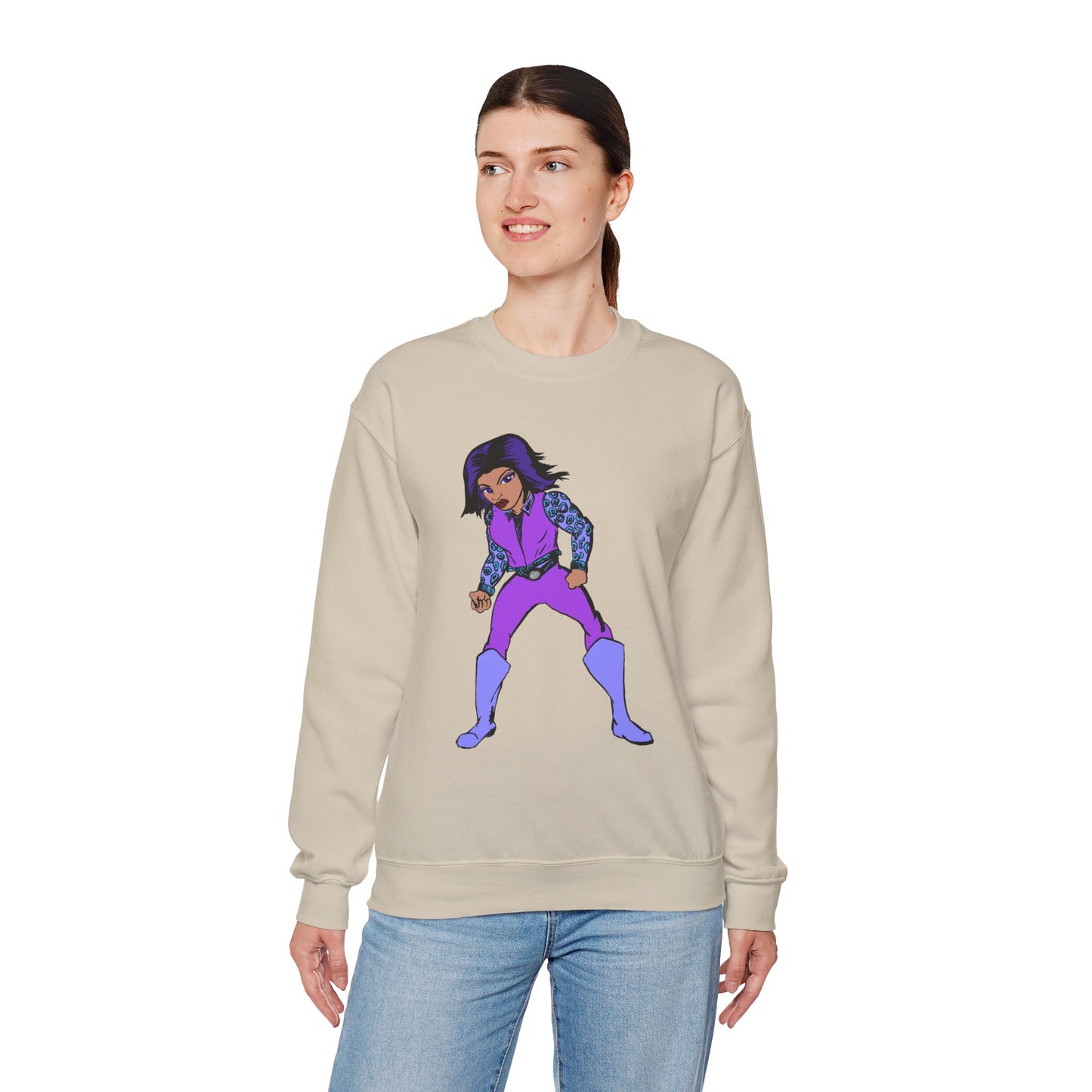Vintage Retro Hero Crewneck Sweatshirt with Bold Graphic Design