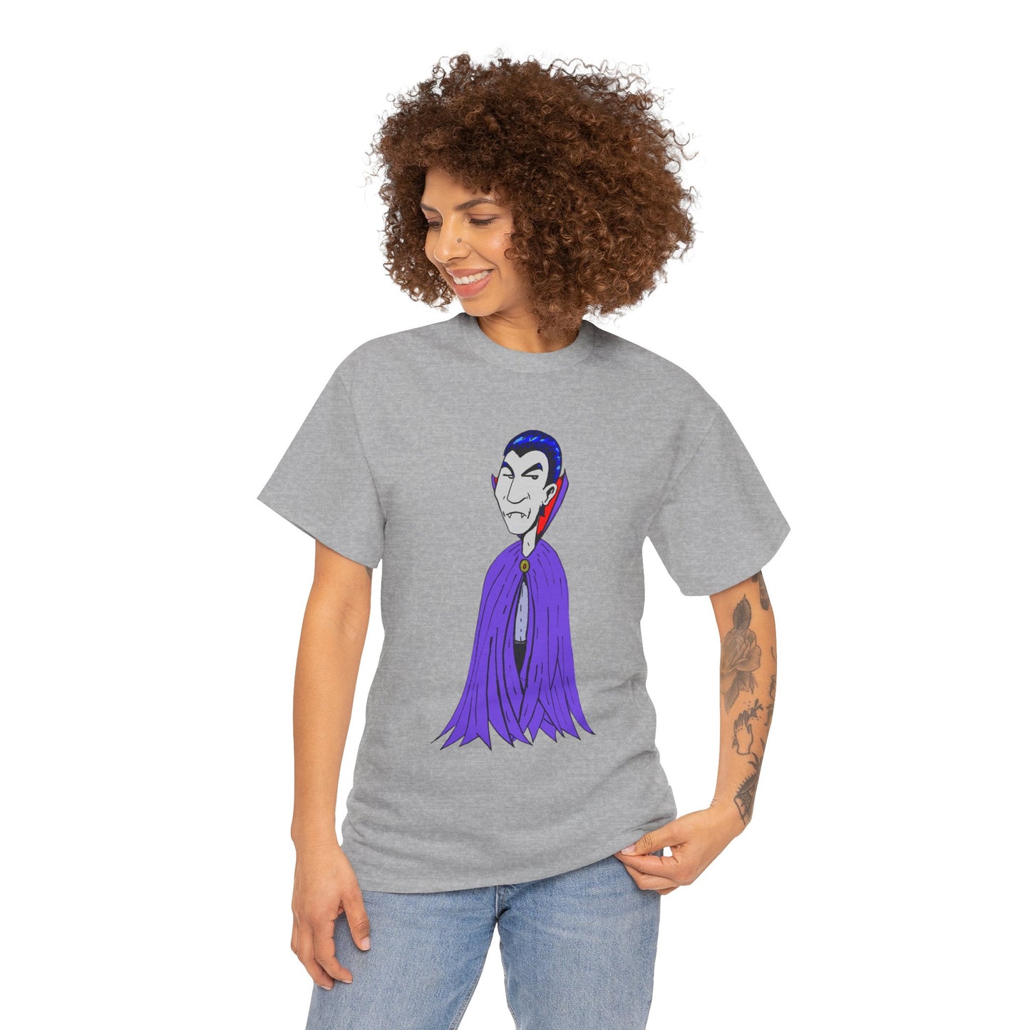 Vampire Cartoon Tee - Cute Purple Cloak Dracula Graphic T-Shirt
