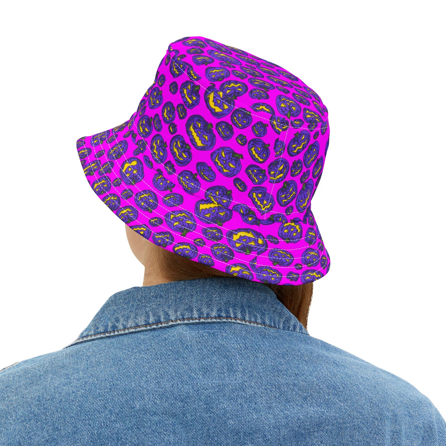 Vibrant Pumpkin Print Bucket Hat, Halloween Hat, Trendy AOP Hat, Fun Outdoor Accessory, Fall Fashion