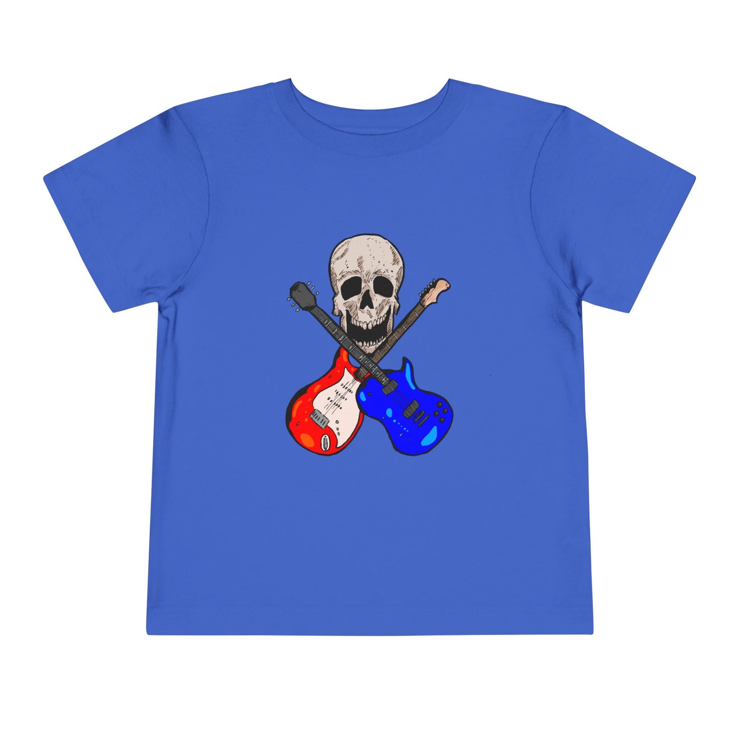 Toddler Tee — Skull with Red & Blue Electric Guitars Rock Shirt