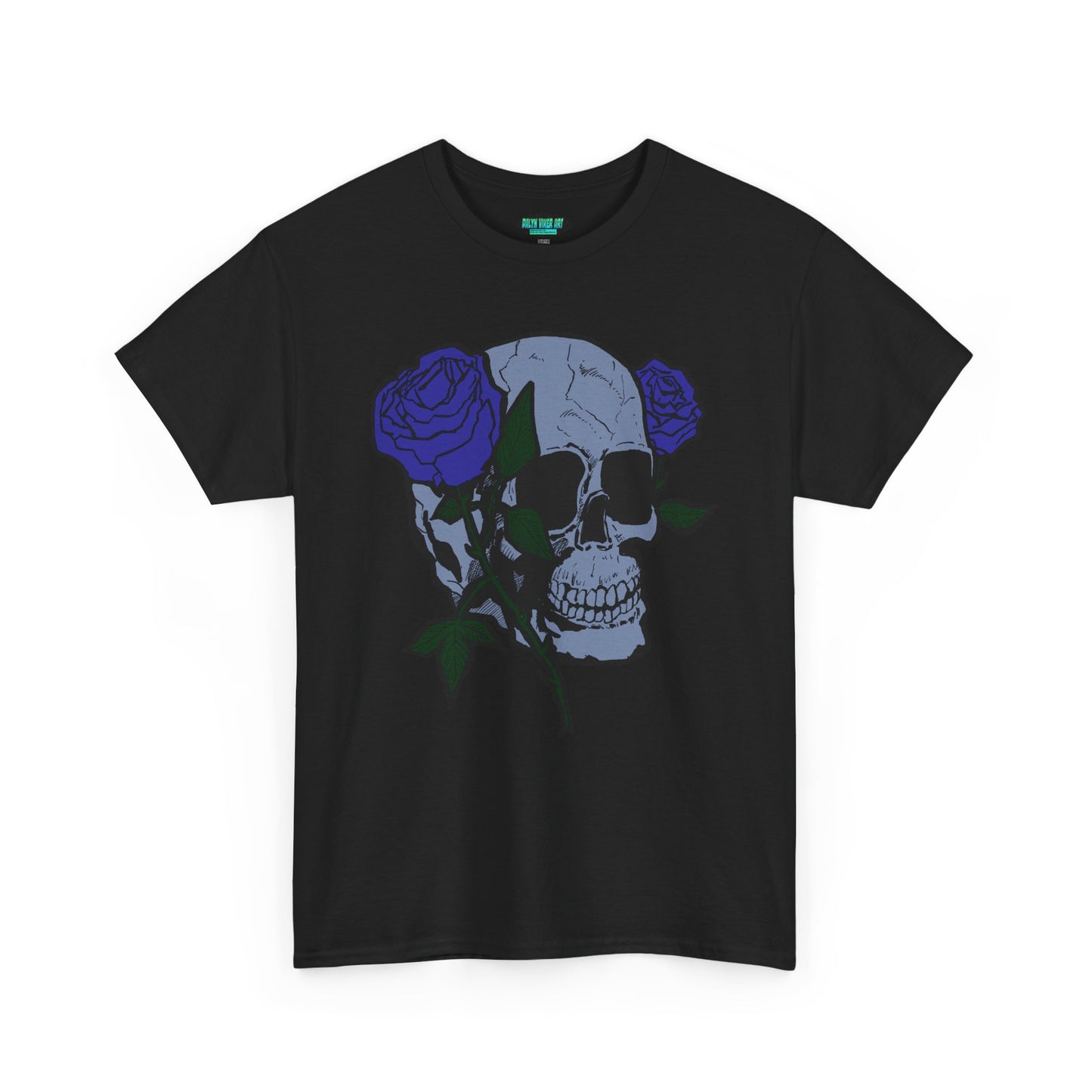 Unisex Heavy Cotton Tee with Skull and Rose Design - Edgy Streetwear Top