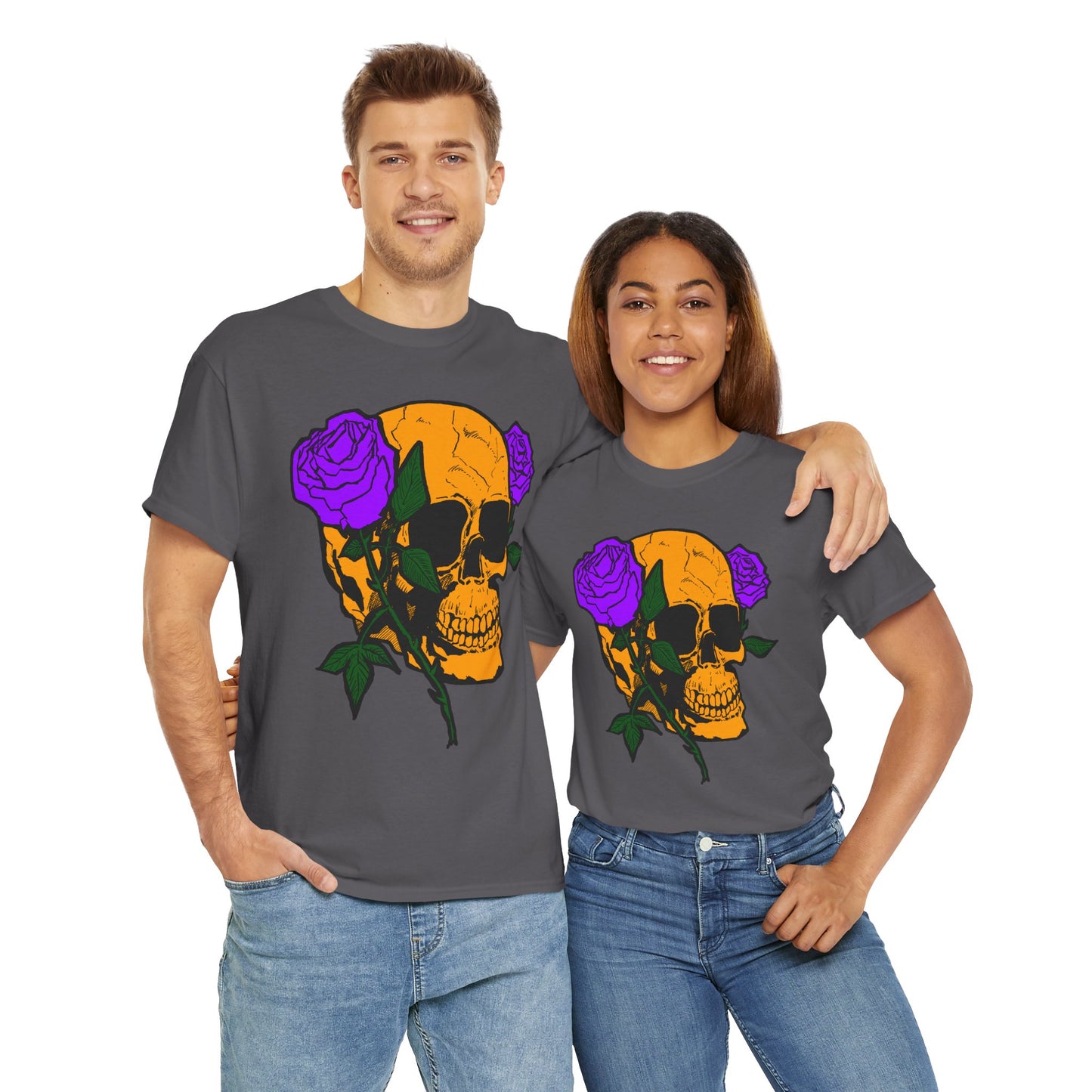 Skull and Roses Unisex Tee, Gothic Aesthetic Shirt, Vintage Graphic T-Shirt, Streetwear Essentials, Edgy Casual Wear