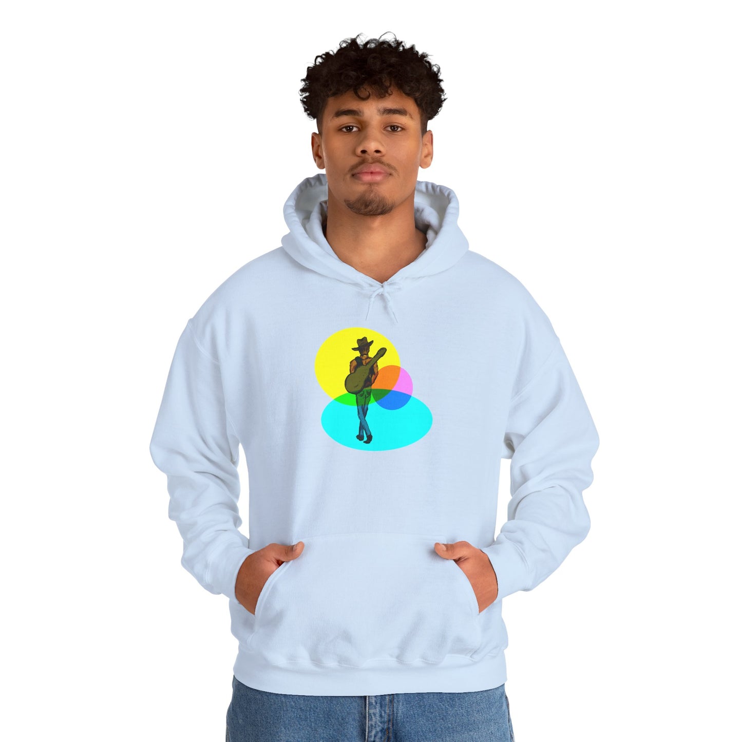 Cowboy with Guitar Hoodie — Colorful Retro Music Graphic Sweatshirt