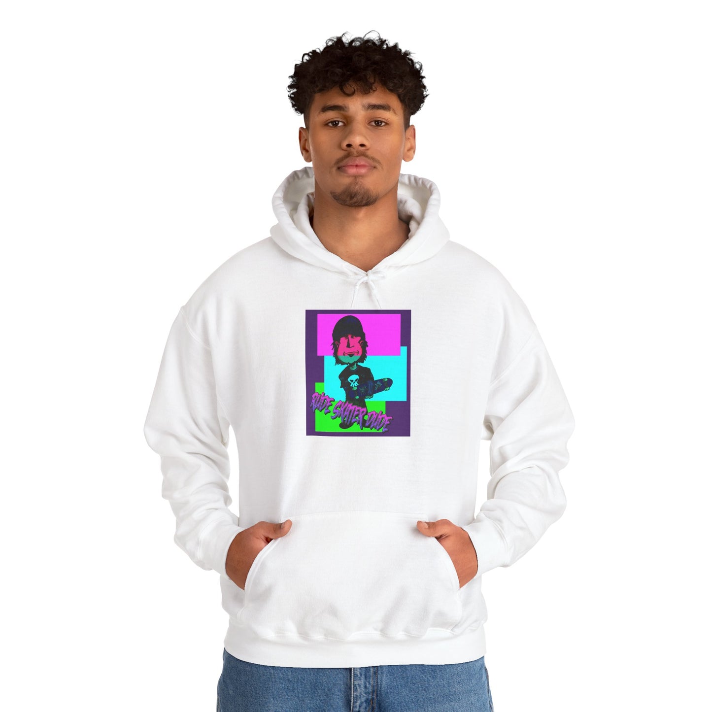Retro Neon Rude Skater Dude Hoodie — Streetwear