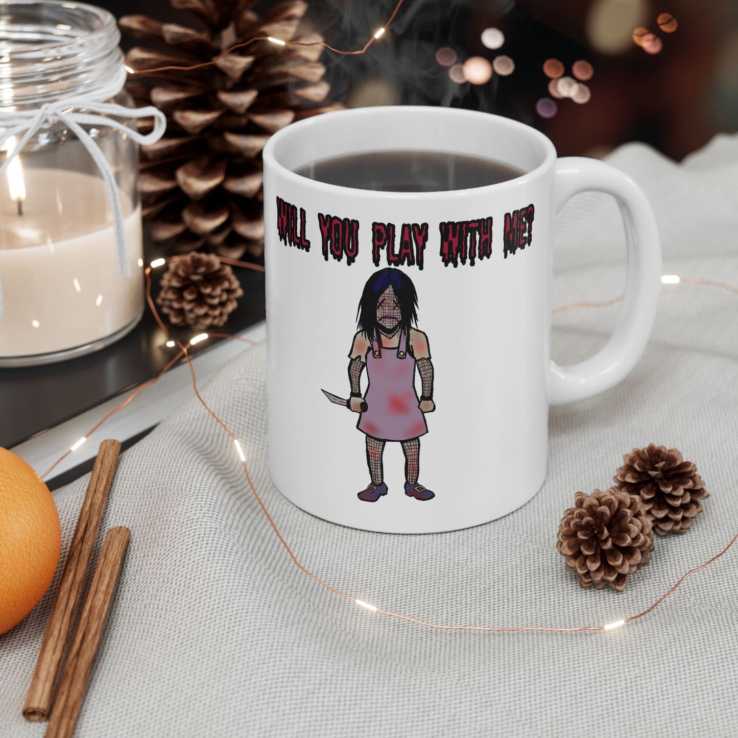 Will You Play With Me? - Evil Doll Ceramic Mug, (11oz)